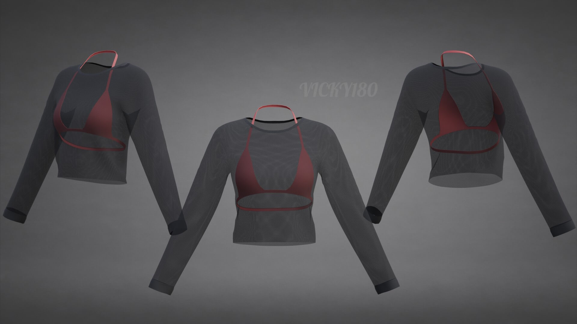 Mesh Fishnet Crop Top and Bikini Bra Clothing 3D Model