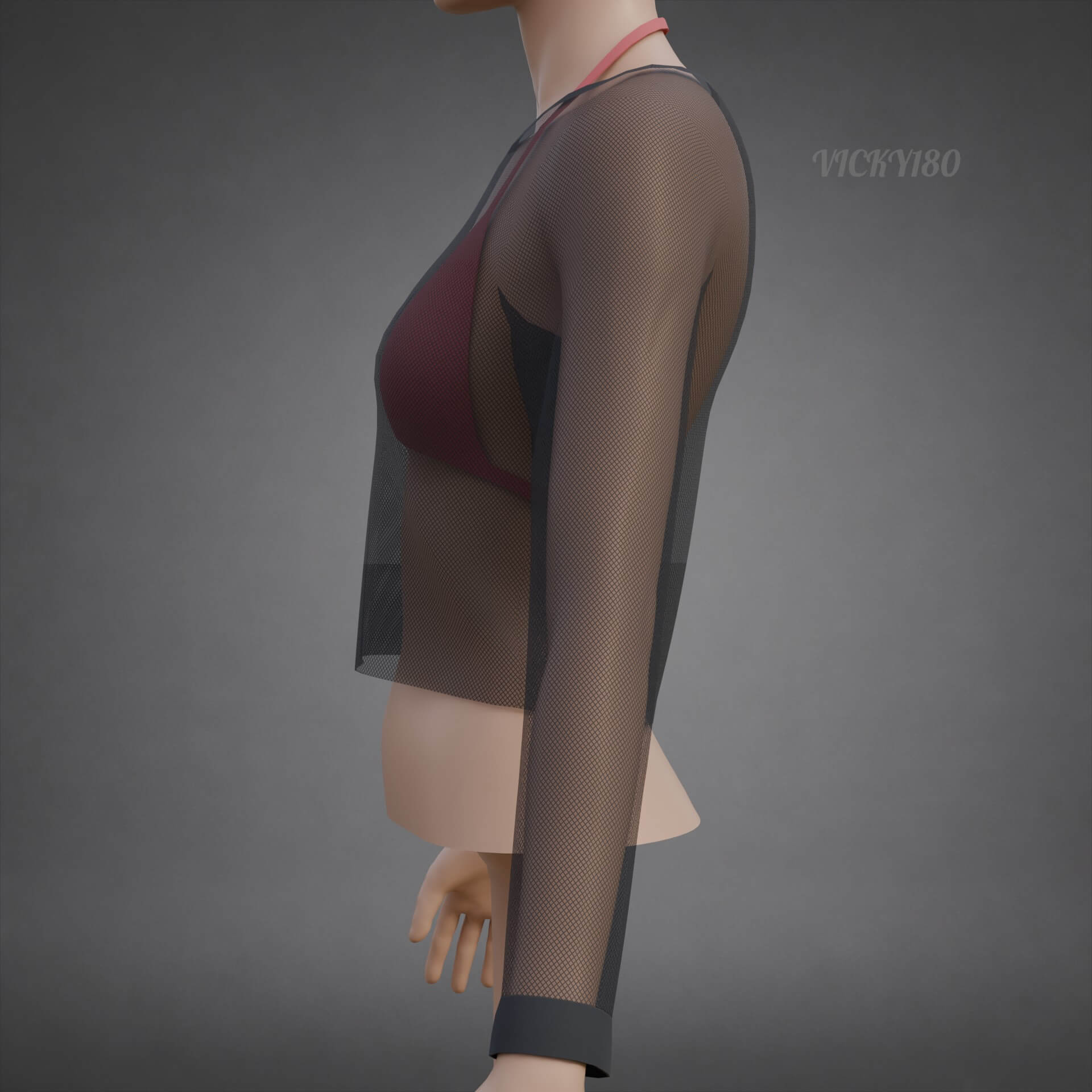 Mesh Fishnet Crop Top and Bikini Bra Clothing 3D Model