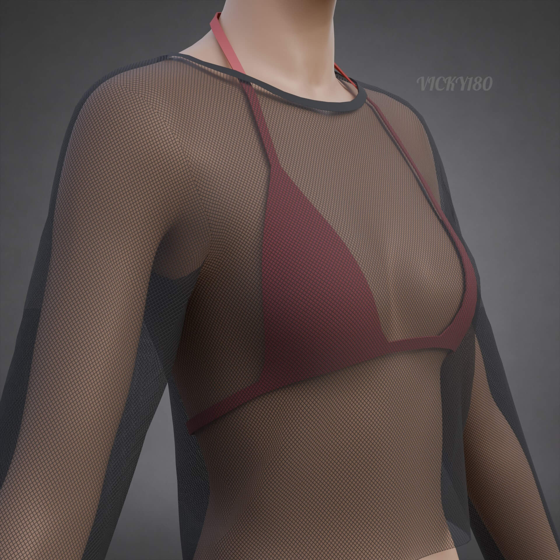 Mesh Fishnet Crop Top and Bikini Bra Clothing 3D Model