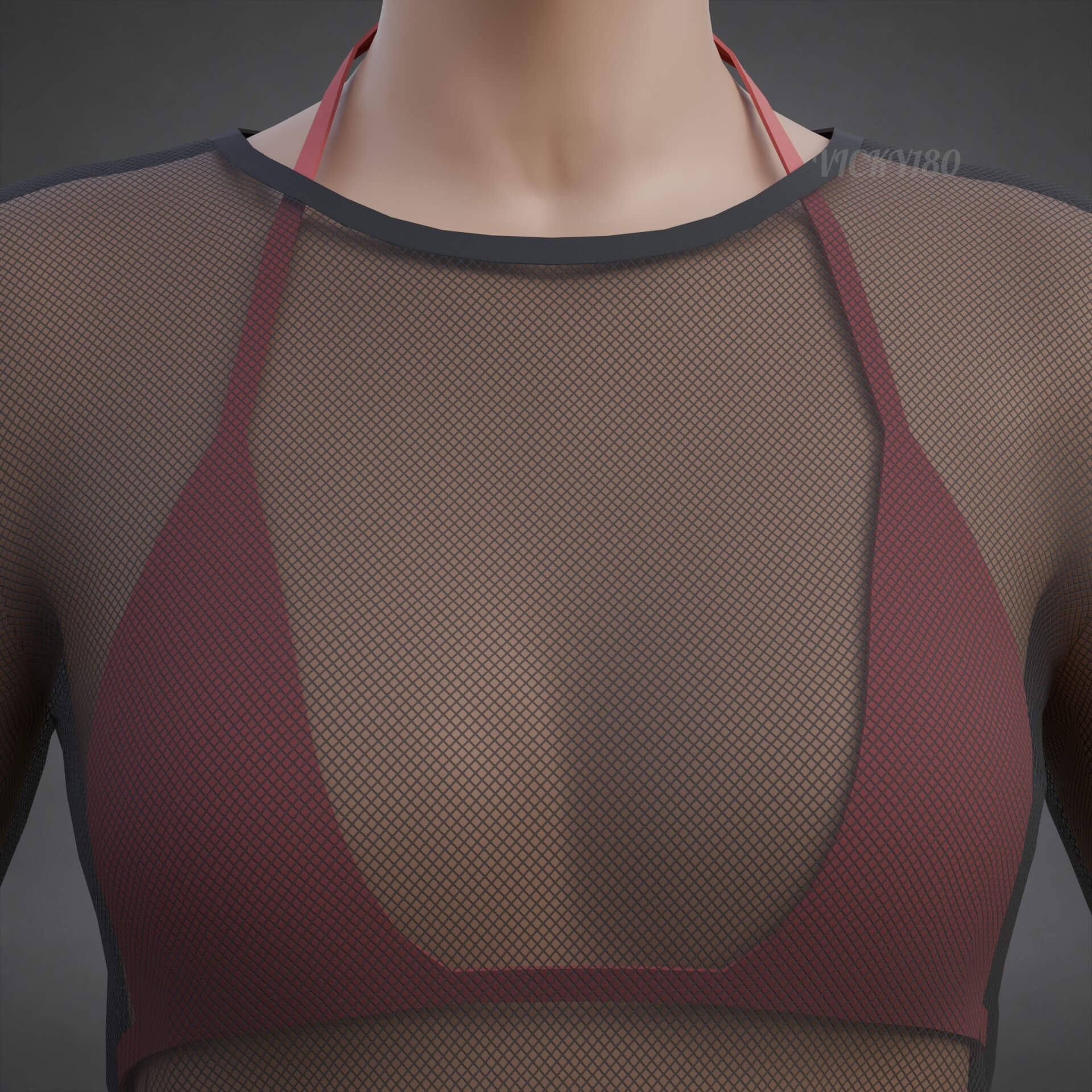 Mesh Fishnet Crop Top and Bikini Bra Clothing 3D Model