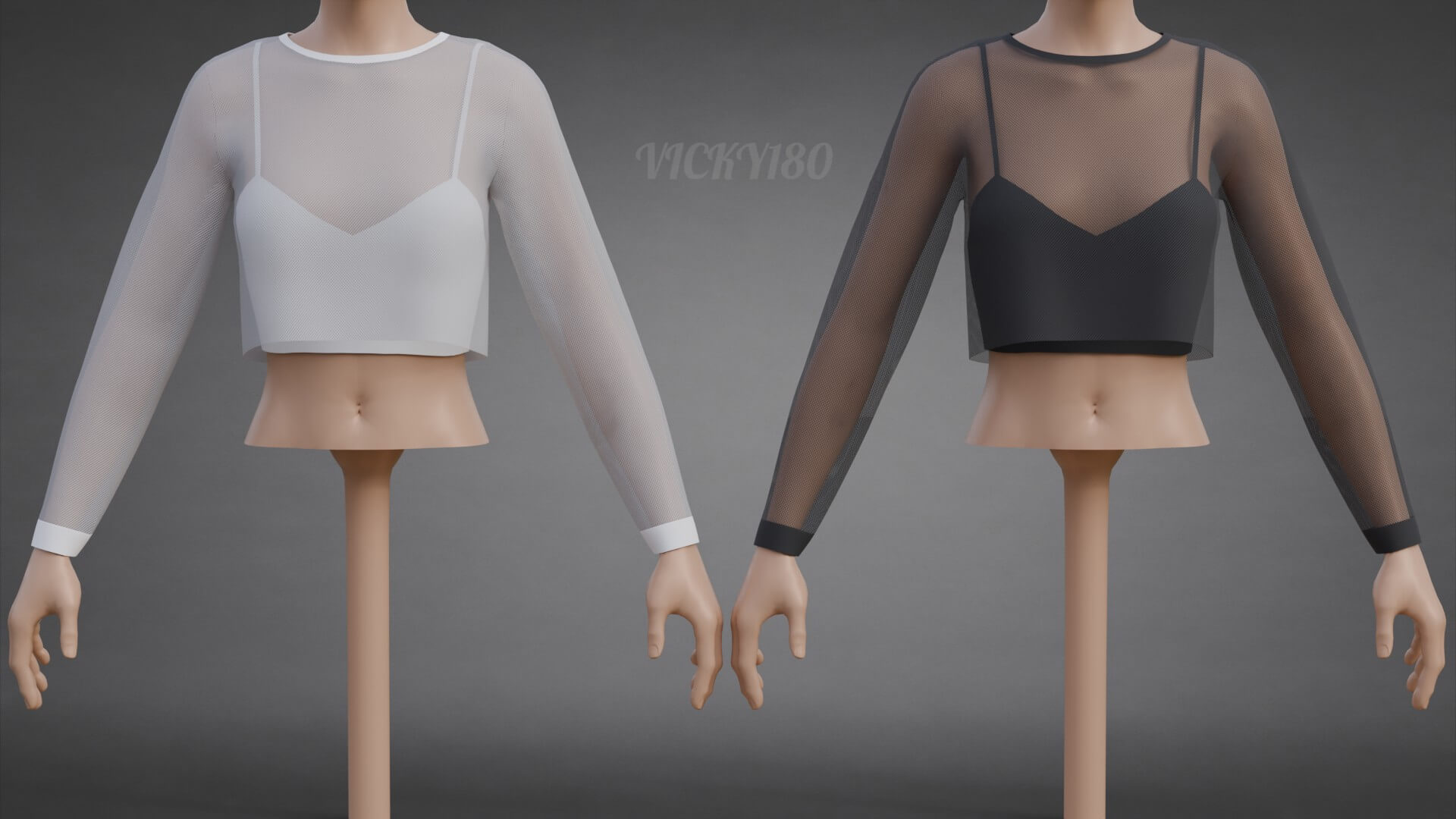 Mesh Fishnet Crop Top Cami Singlet - Black and White Shirt 3D Model