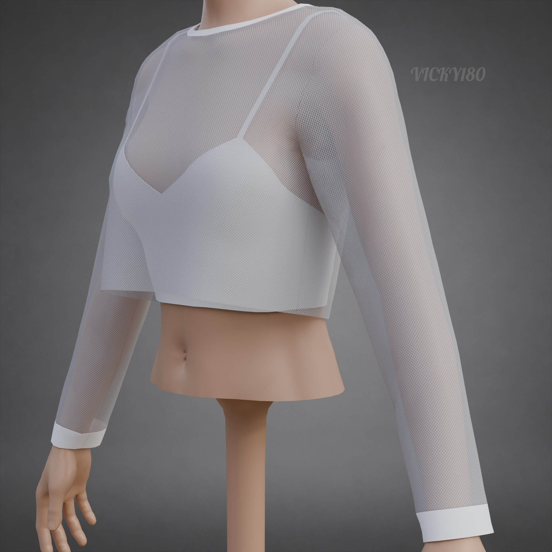 Mesh Fishnet Crop Top Cami Singlet - Black and White Shirt 3D Model