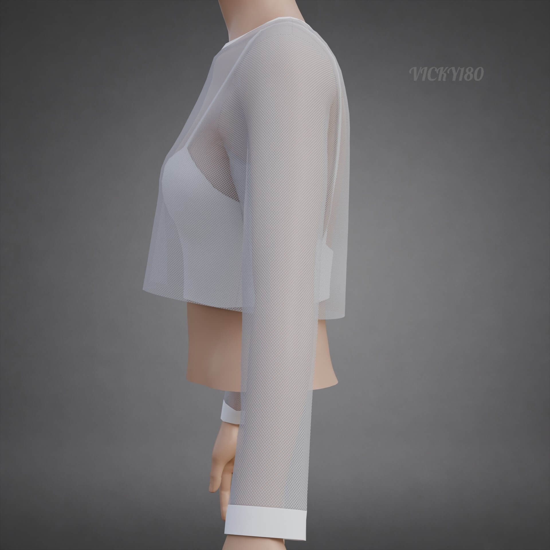 Mesh Fishnet Crop Top Cami Singlet - Black and White Shirt 3D Model