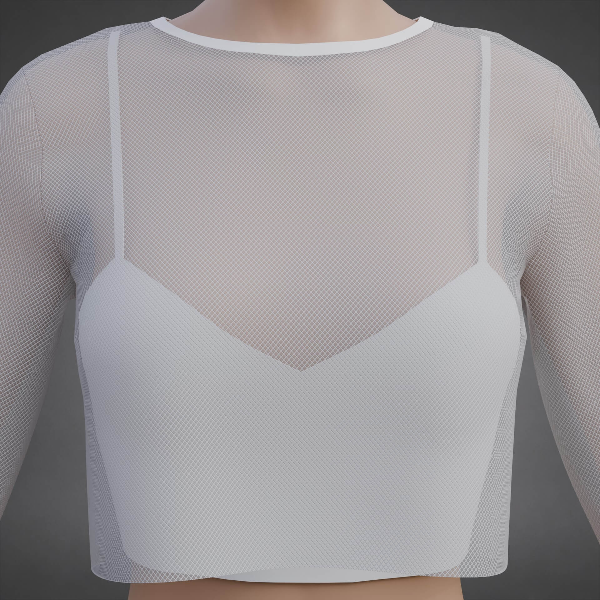 Mesh Fishnet Crop Top Cami Singlet - Black and White Shirt 3D Model