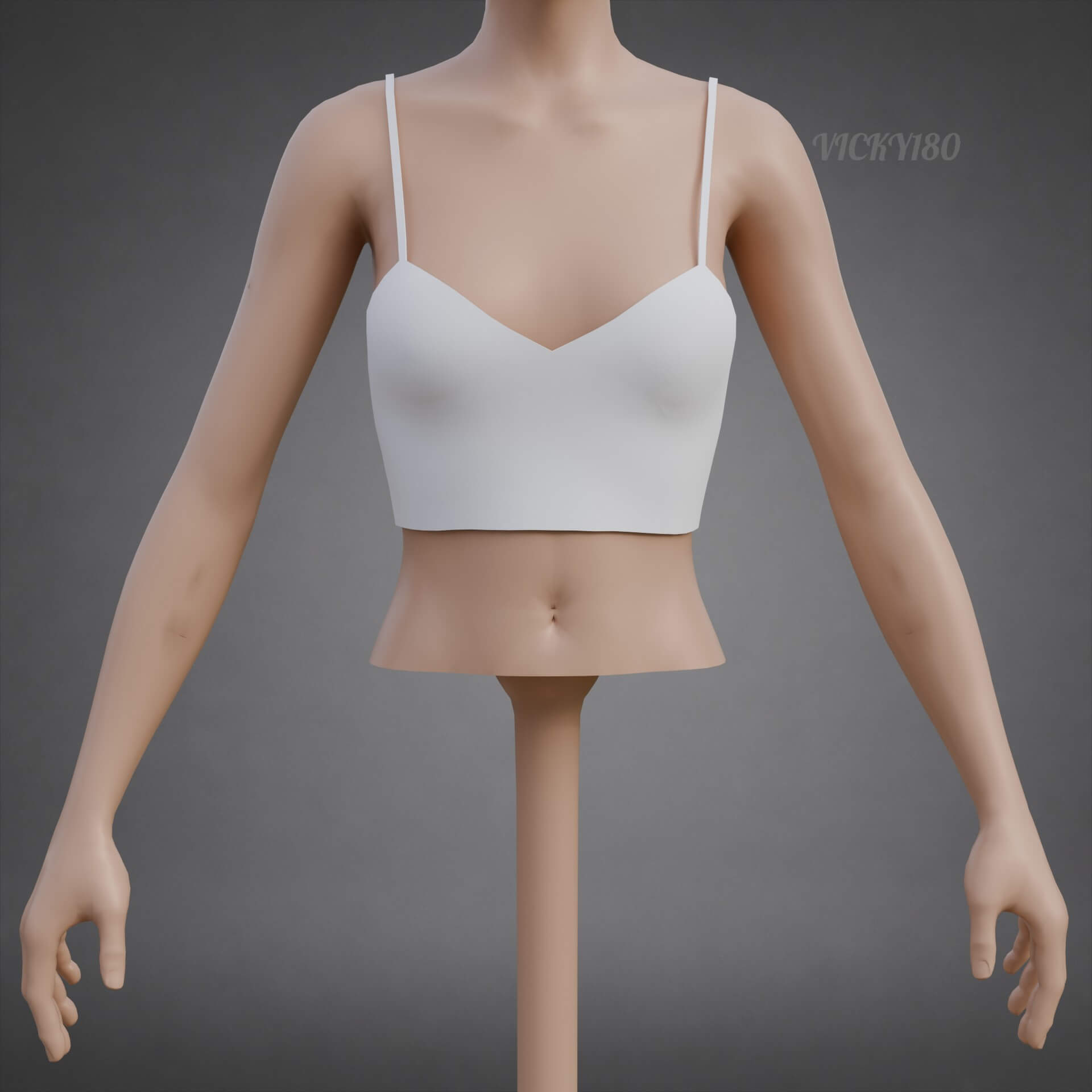 Mesh Fishnet Crop Top Cami Singlet - Black and White Shirt 3D Model