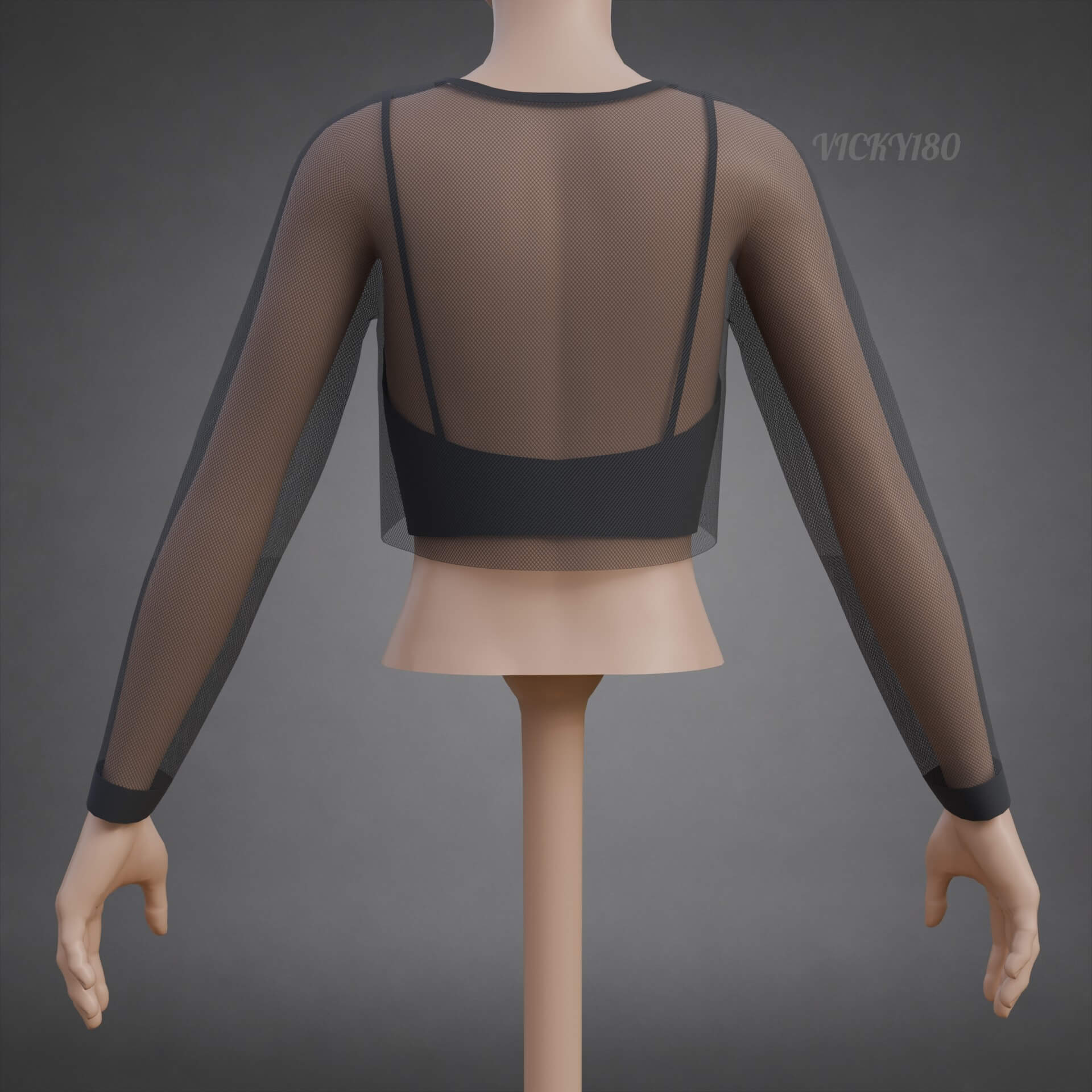 Mesh Fishnet Crop Top Cami Singlet - Black and White Shirt 3D Model