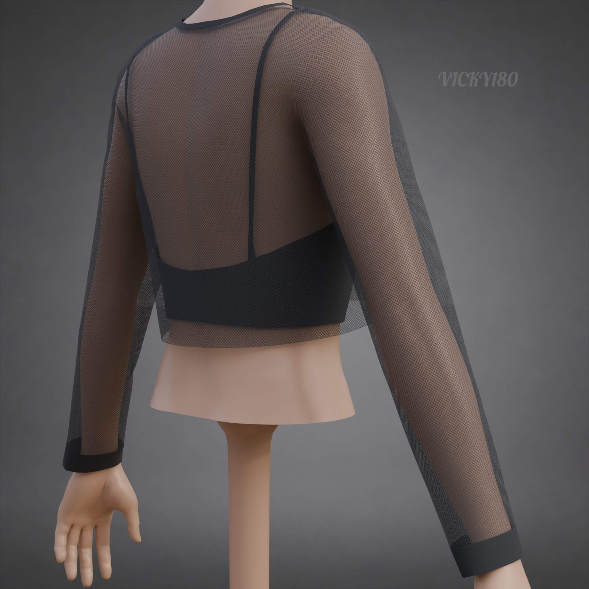Mesh Fishnet Crop Top Cami Singlet - Black and White Shirt 3D Model