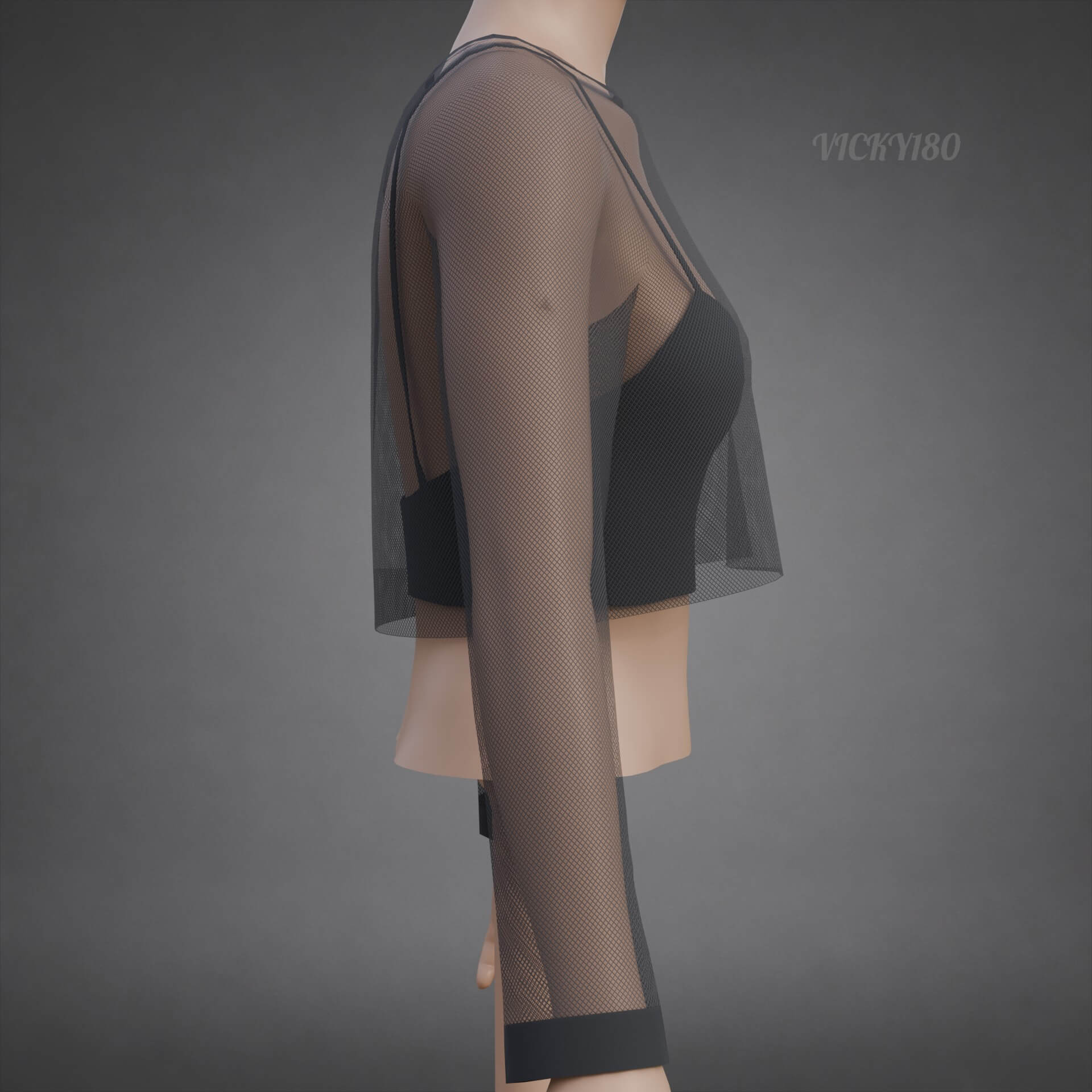 Mesh Fishnet Crop Top Cami Singlet - Black and White Shirt 3D Model