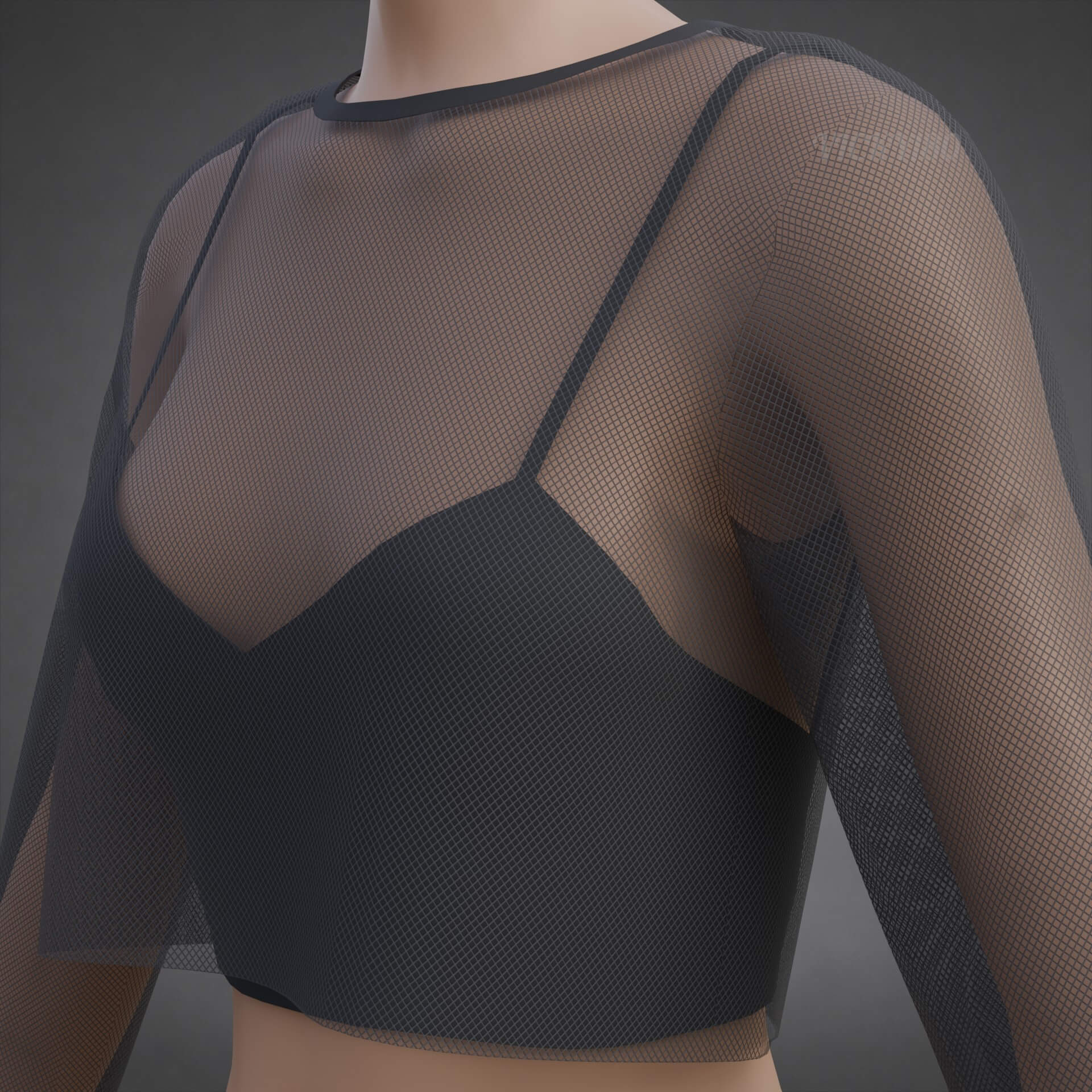Mesh Fishnet Crop Top Cami Singlet - Black and White Shirt 3D Model