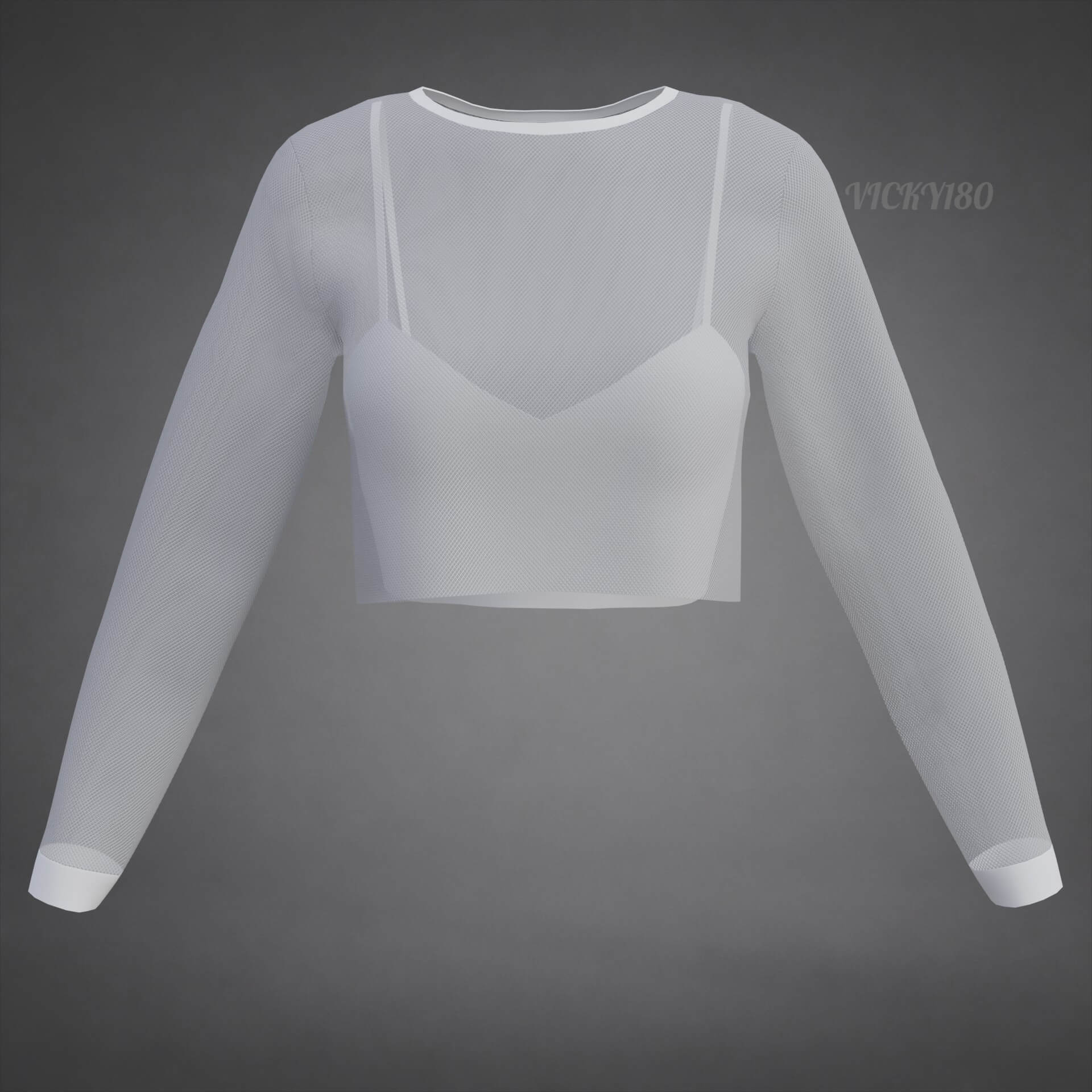 Mesh Fishnet Crop Top Cami Singlet - Black and White Shirt 3D Model
