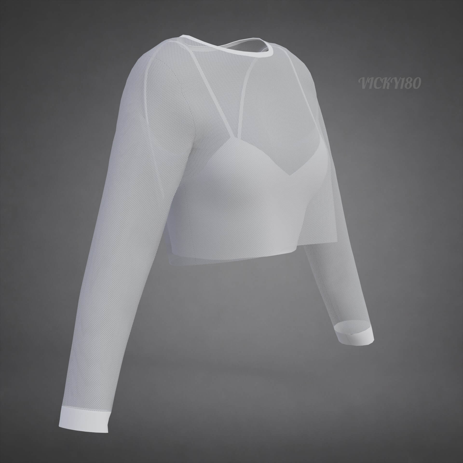 Mesh Fishnet Crop Top Cami Singlet - Black and White Shirt 3D Model