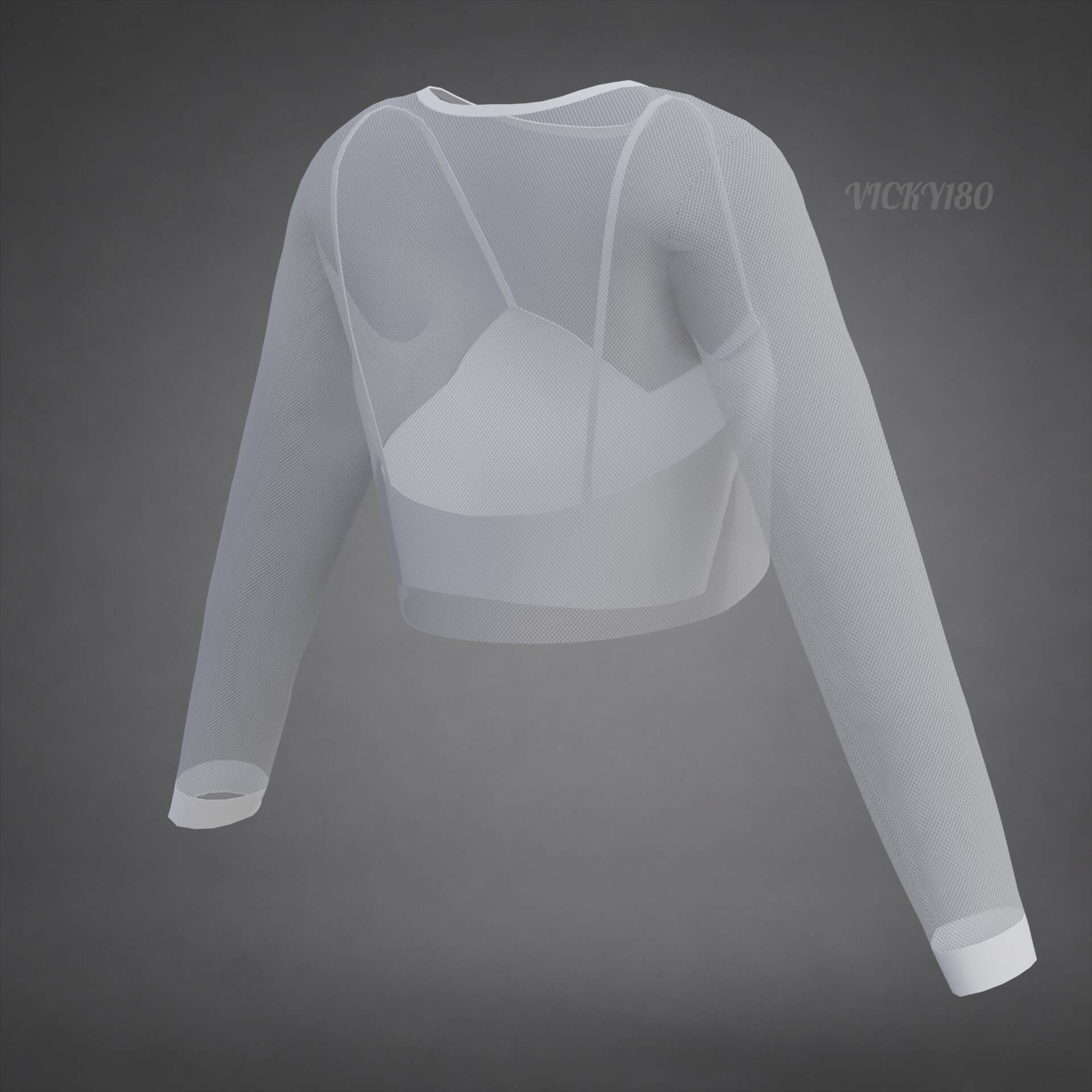 Mesh Fishnet Crop Top Cami Singlet - Black and White Shirt 3D Model