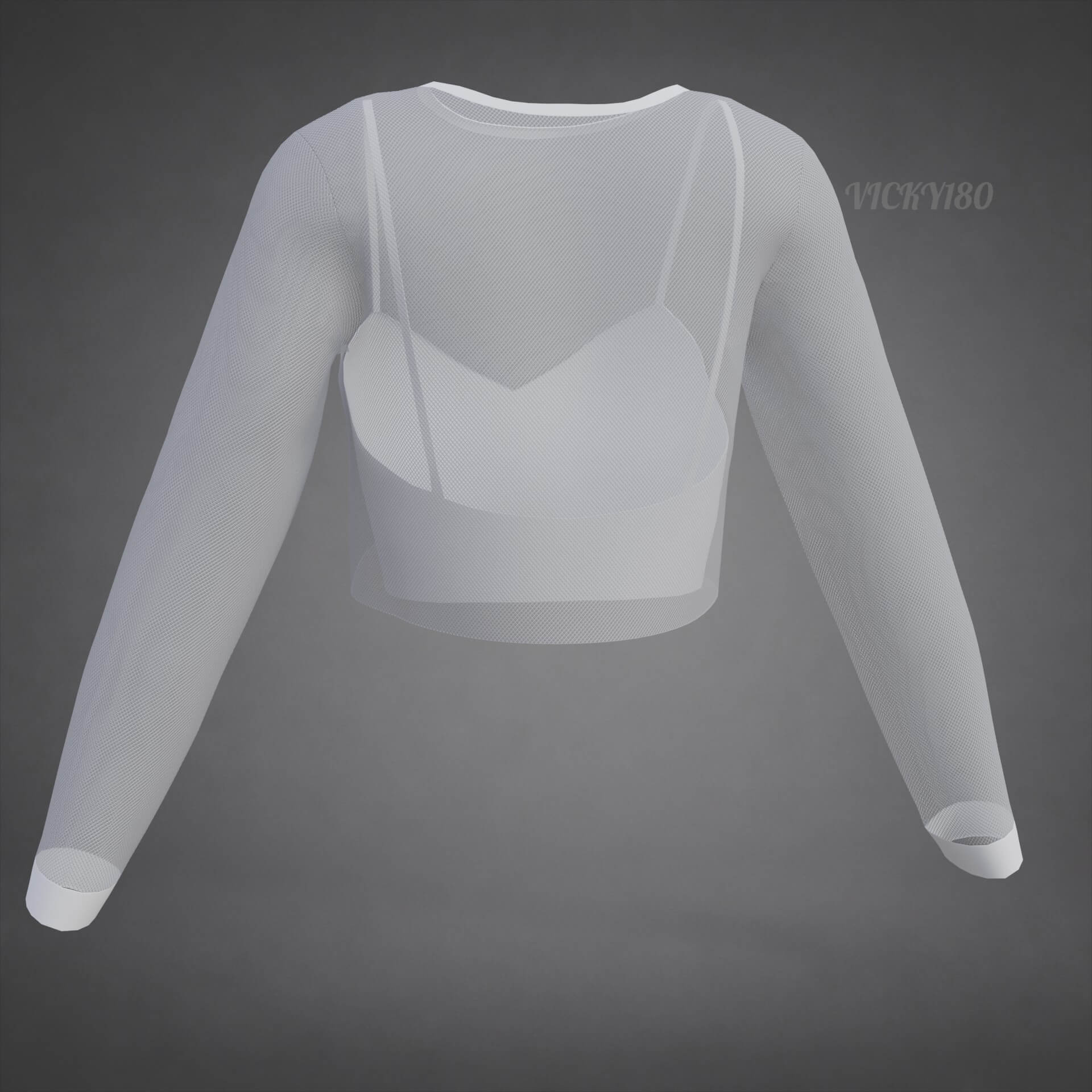 Mesh Fishnet Crop Top Cami Singlet - Black and White Shirt 3D Model