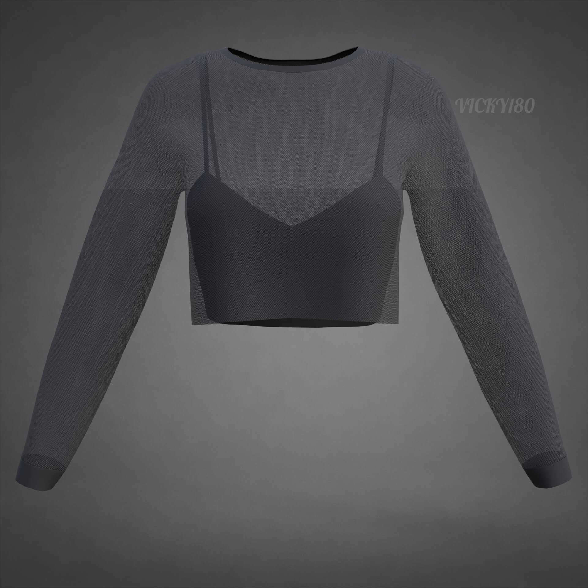 Mesh Fishnet Crop Top Cami Singlet - Black and White Shirt 3D Model