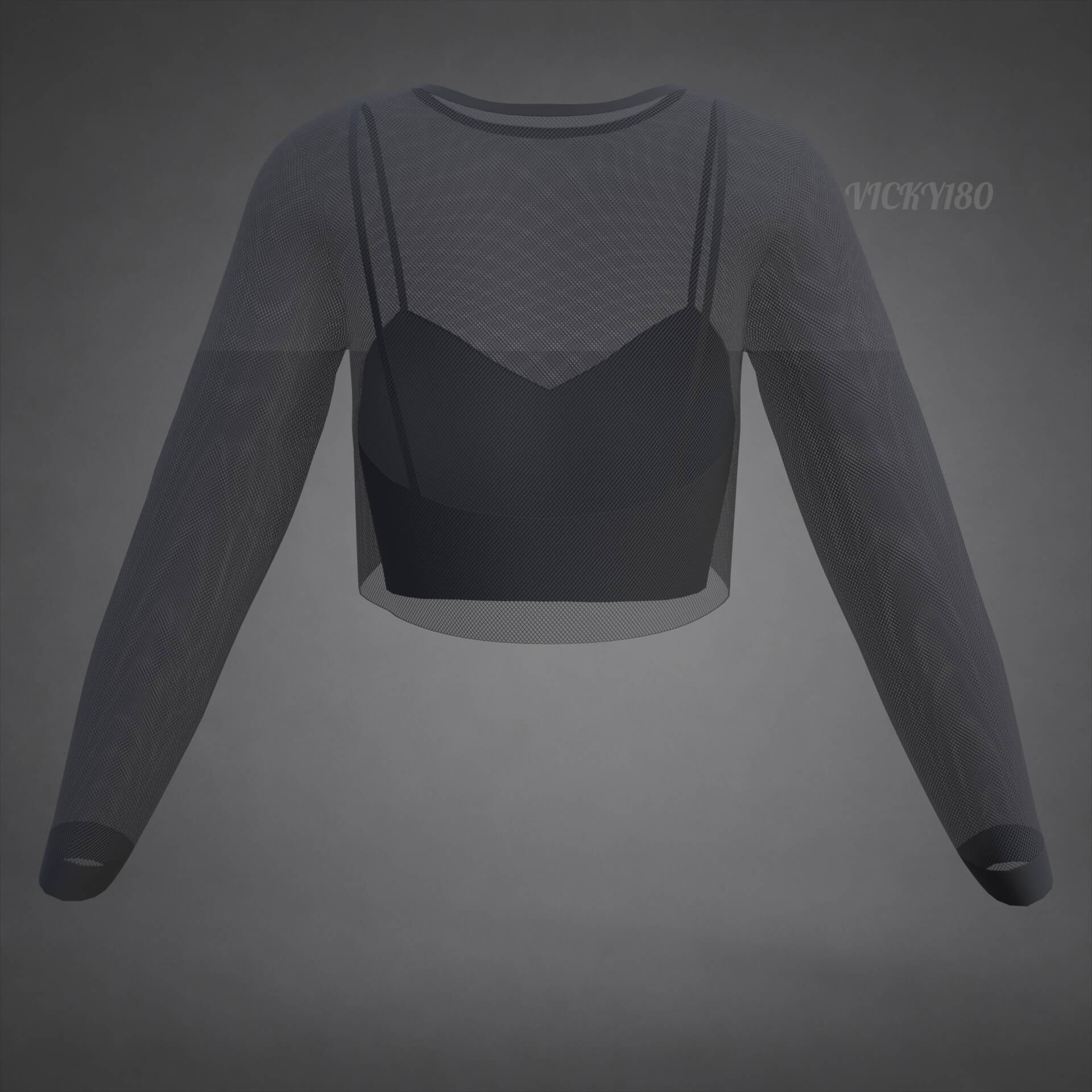 Mesh Fishnet Crop Top Cami Singlet - Black and White Shirt 3D Model