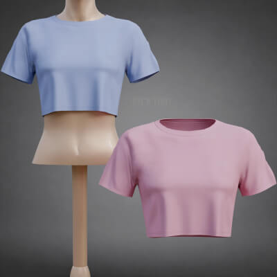 Pink and Blue Crop Top 3D Low-Poly Shirt Clothing Model