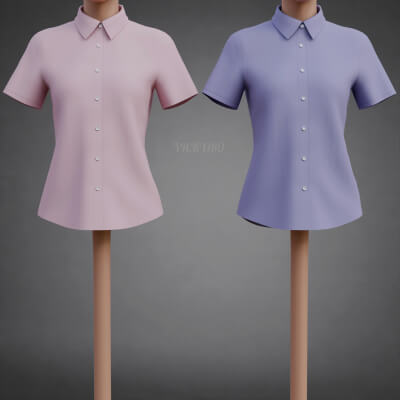 Pink and Purple Button-Up Shirt with Short-Sleeve Female Shirt