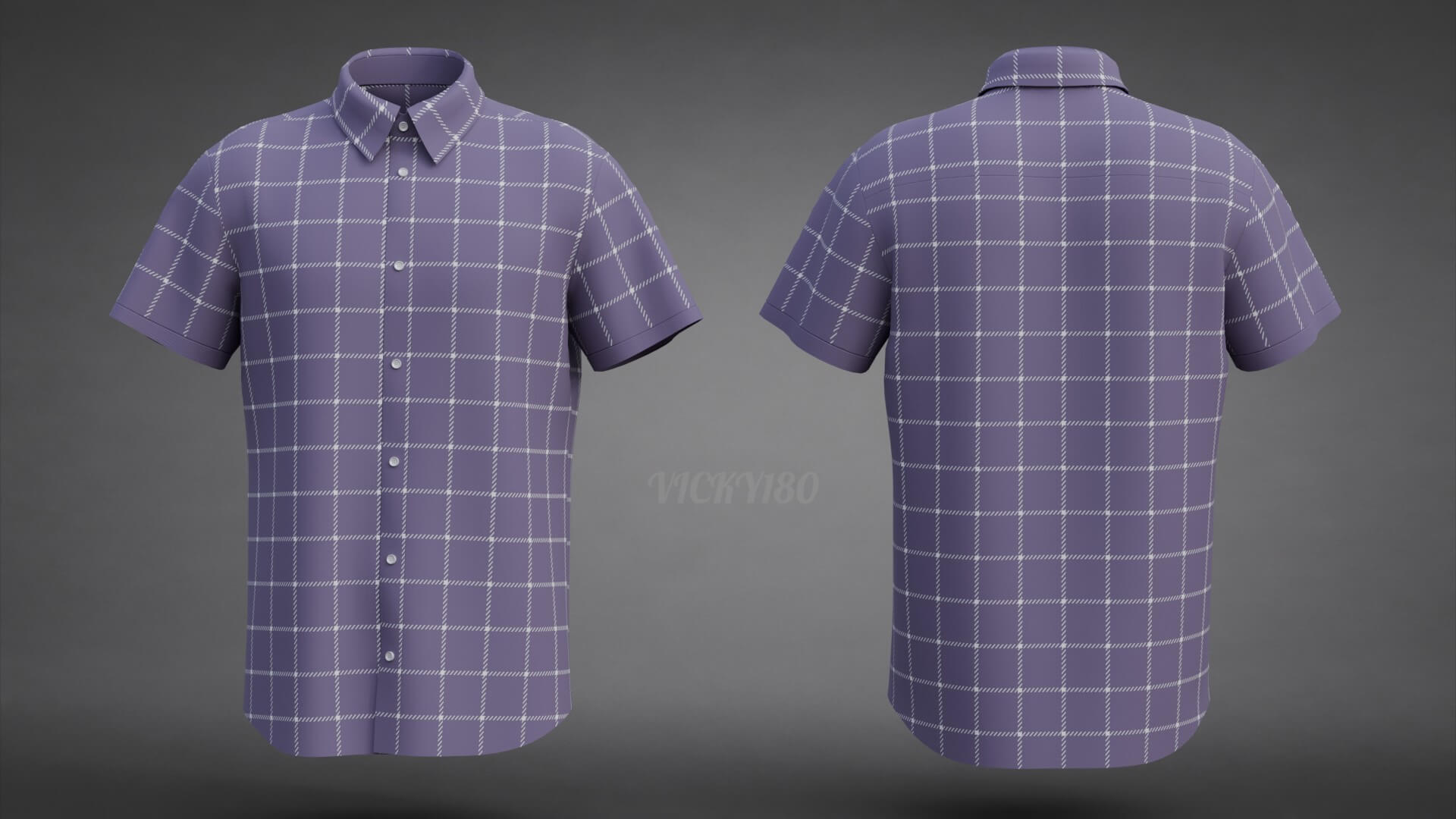 Plaid Short-Sleeve Formal Shirt - Male Check Dress Shirt 3D Model