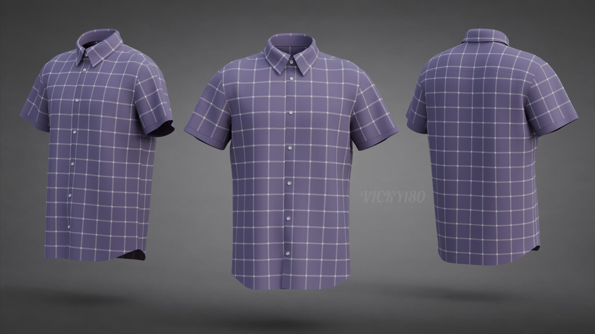 Plaid Short-Sleeve Formal Shirt - Male Check Dress Shirt 3D Model