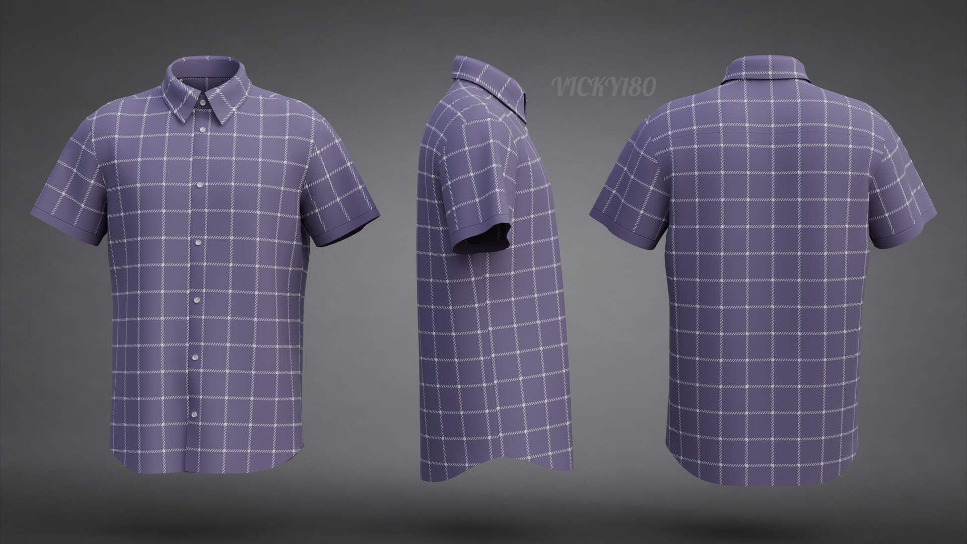 Plaid Short-Sleeve Formal Shirt - Male Check Dress Shirt 3D Model