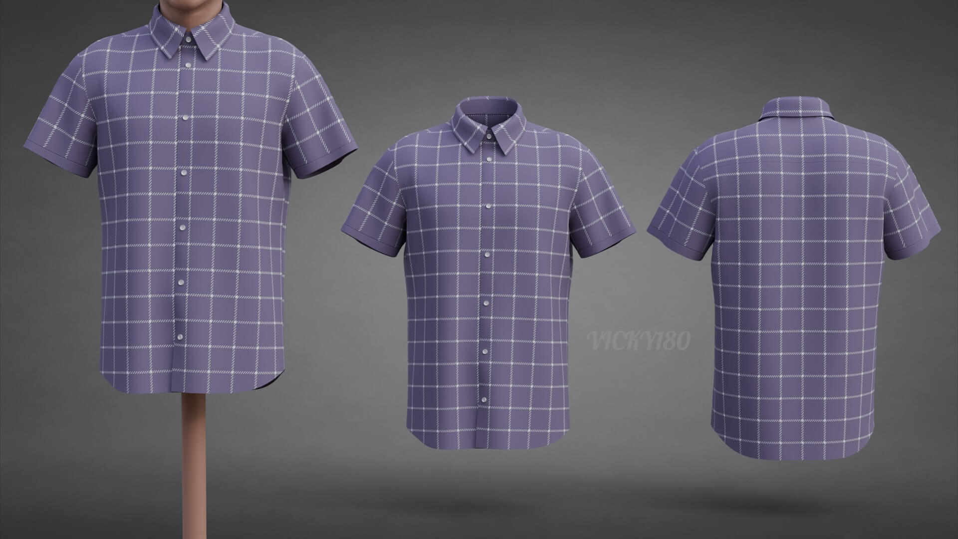 Plaid Short-Sleeve Formal Shirt - Male Check Dress Shirt 3D Model