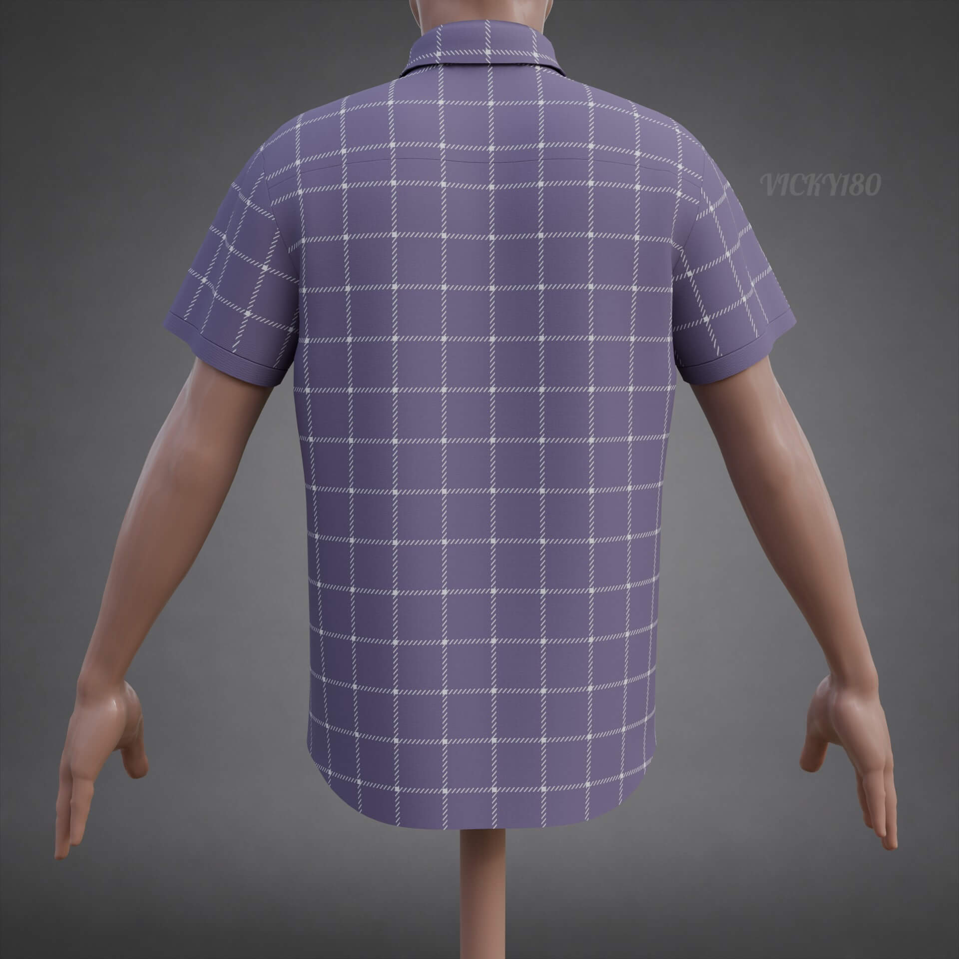 Plaid Short-Sleeve Formal Shirt - Male Check Dress Shirt 3D Model