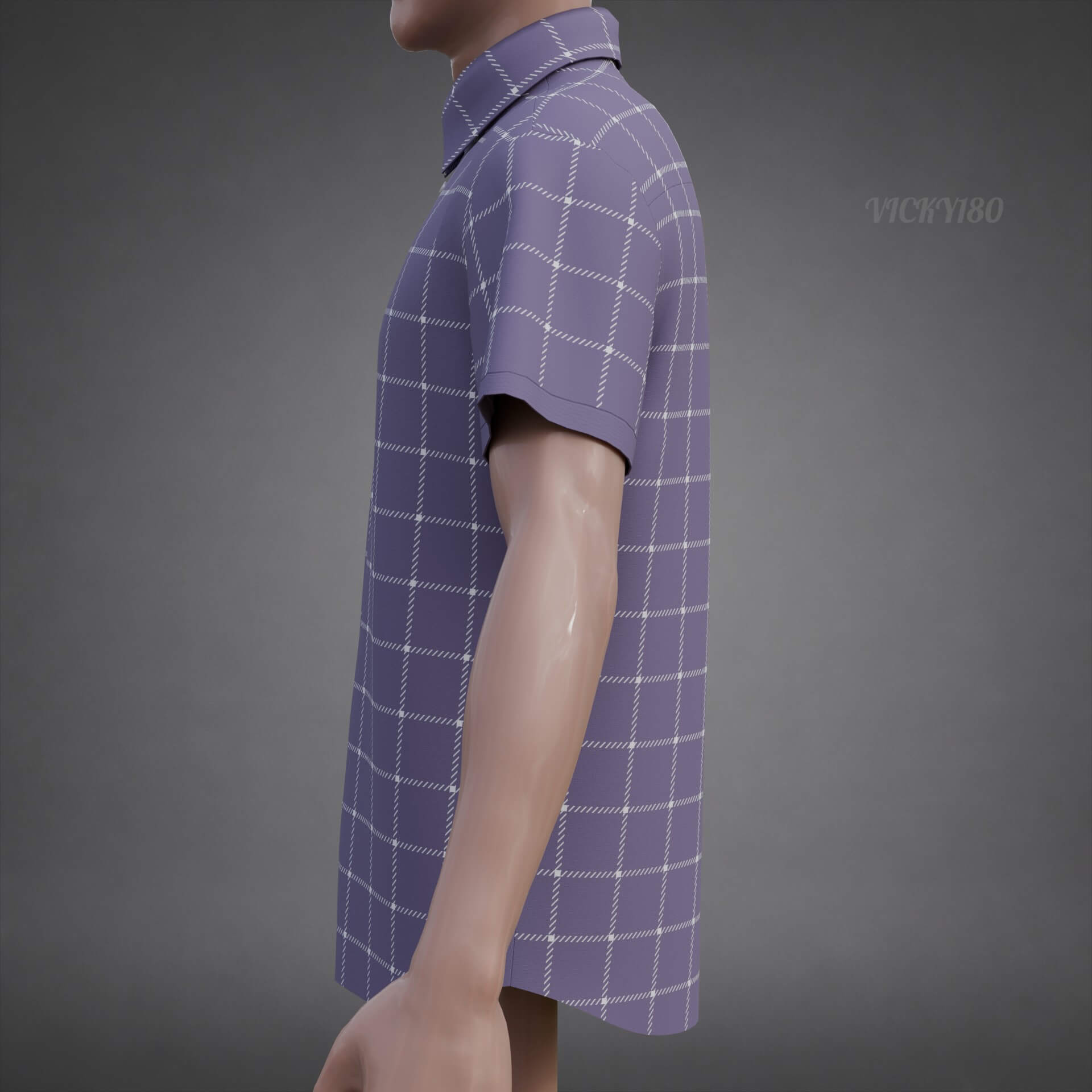 Plaid Short-Sleeve Formal Shirt - Male Check Dress Shirt 3D Model