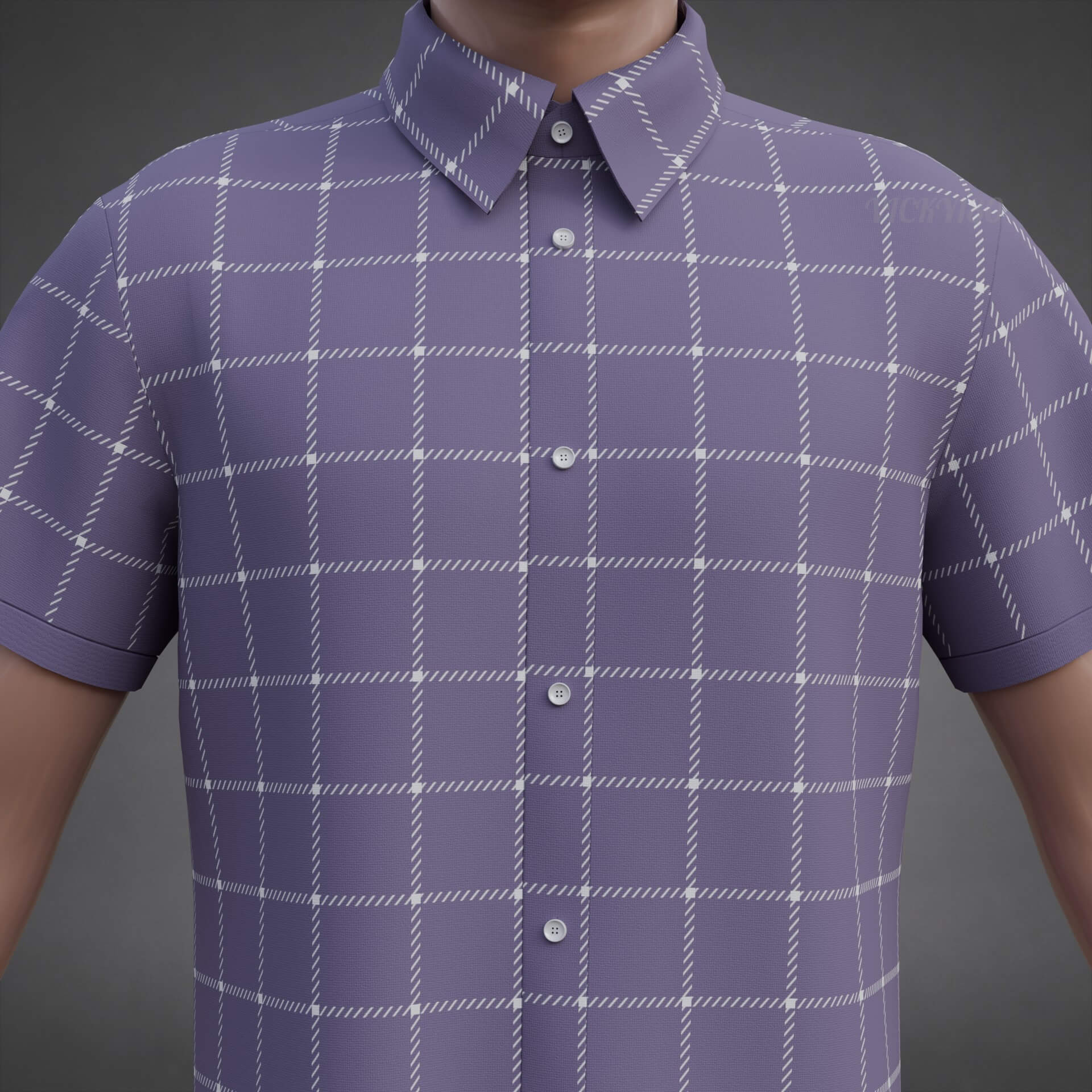 Plaid Short-Sleeve Formal Shirt - Male Check Dress Shirt 3D Model
