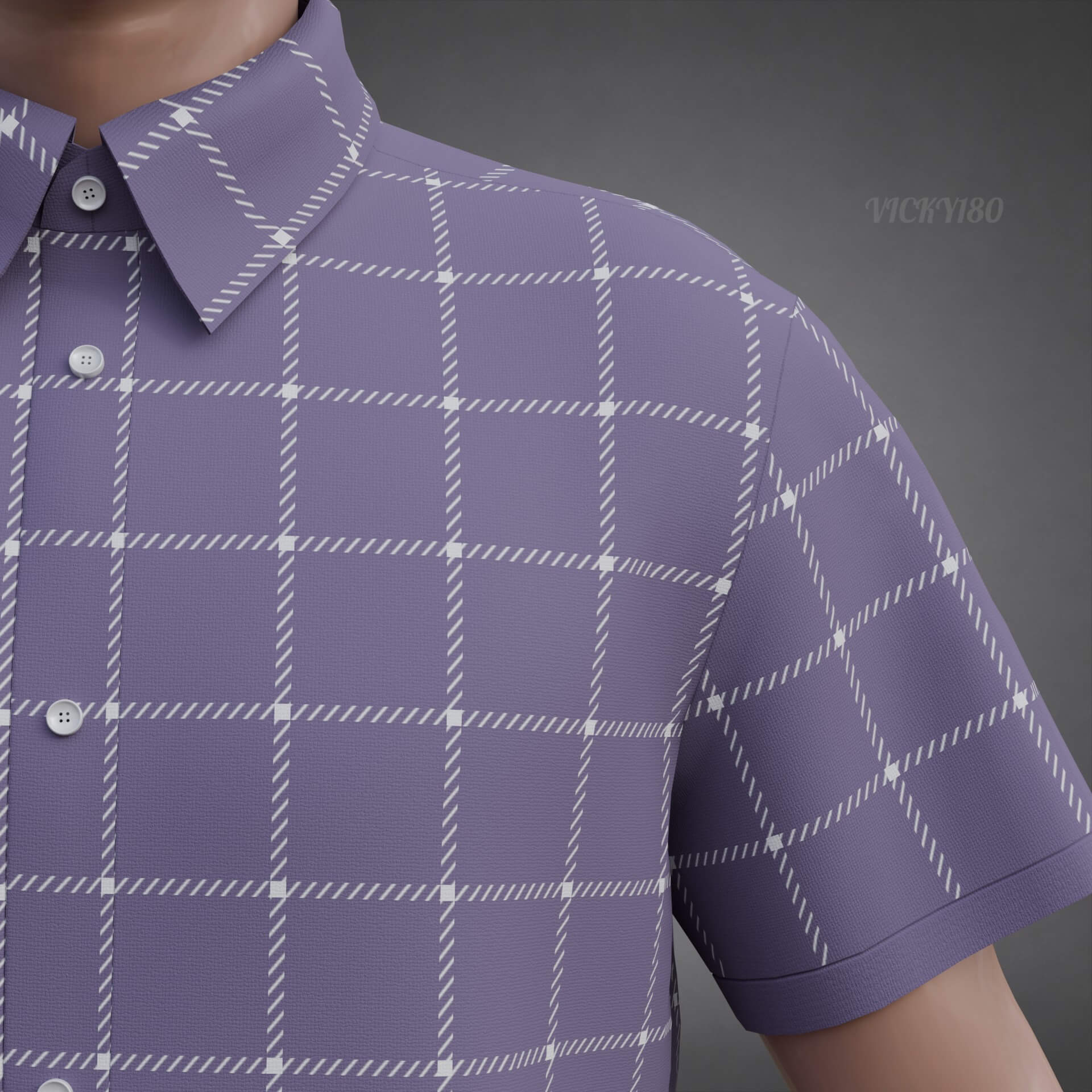 Plaid Short-Sleeve Formal Shirt - Male Check Dress Shirt 3D Model