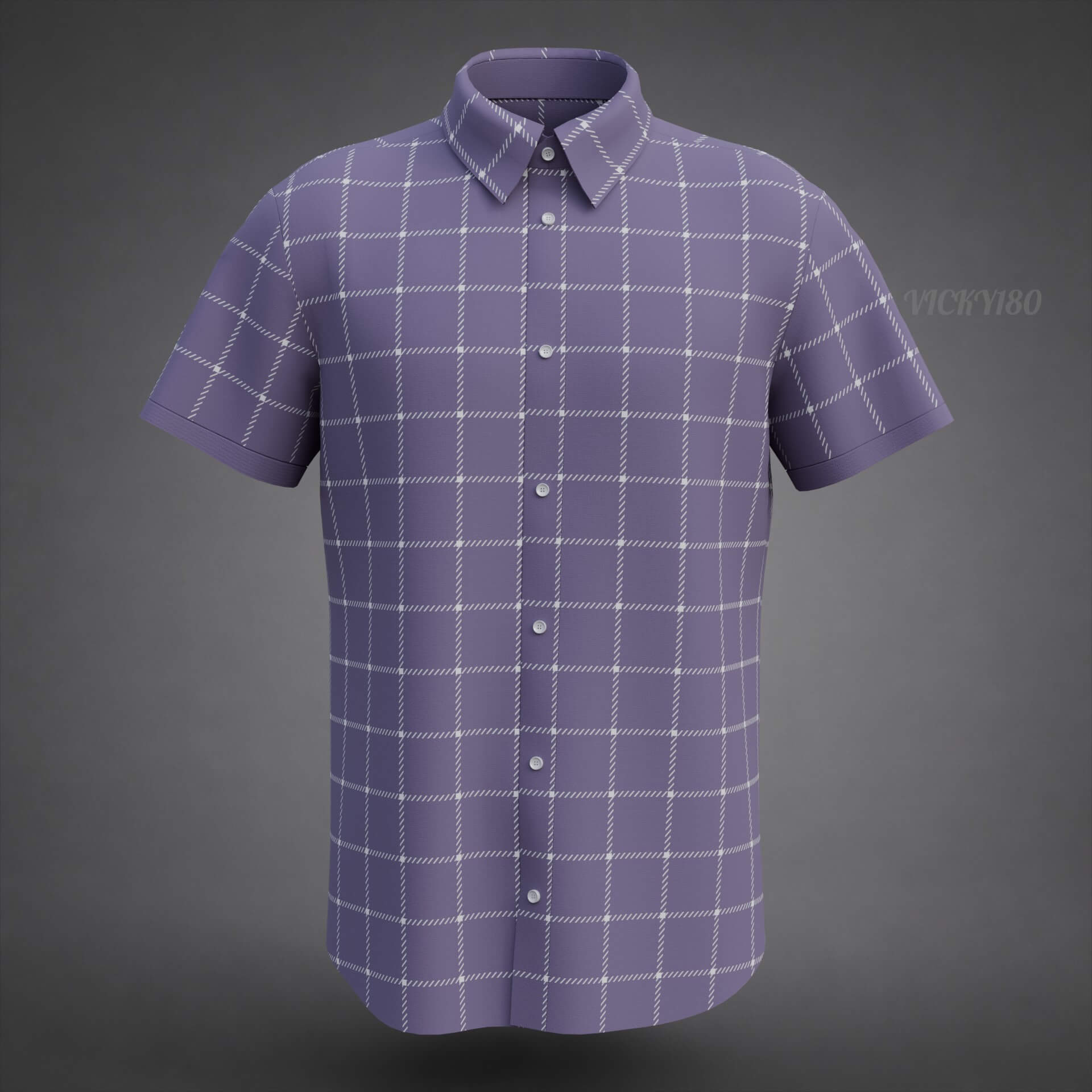 Plaid Short-Sleeve Formal Shirt - Male Check Dress Shirt 3D Model