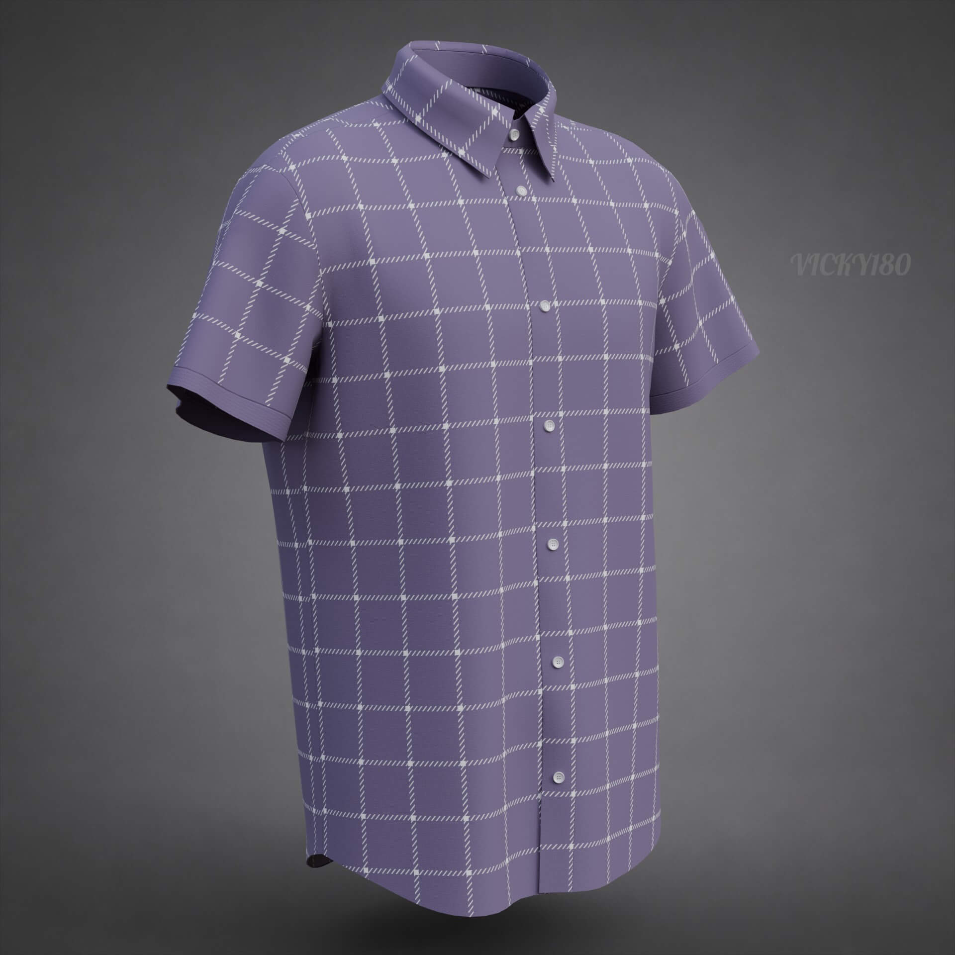 Plaid Short-Sleeve Formal Shirt - Male Check Dress Shirt 3D Model