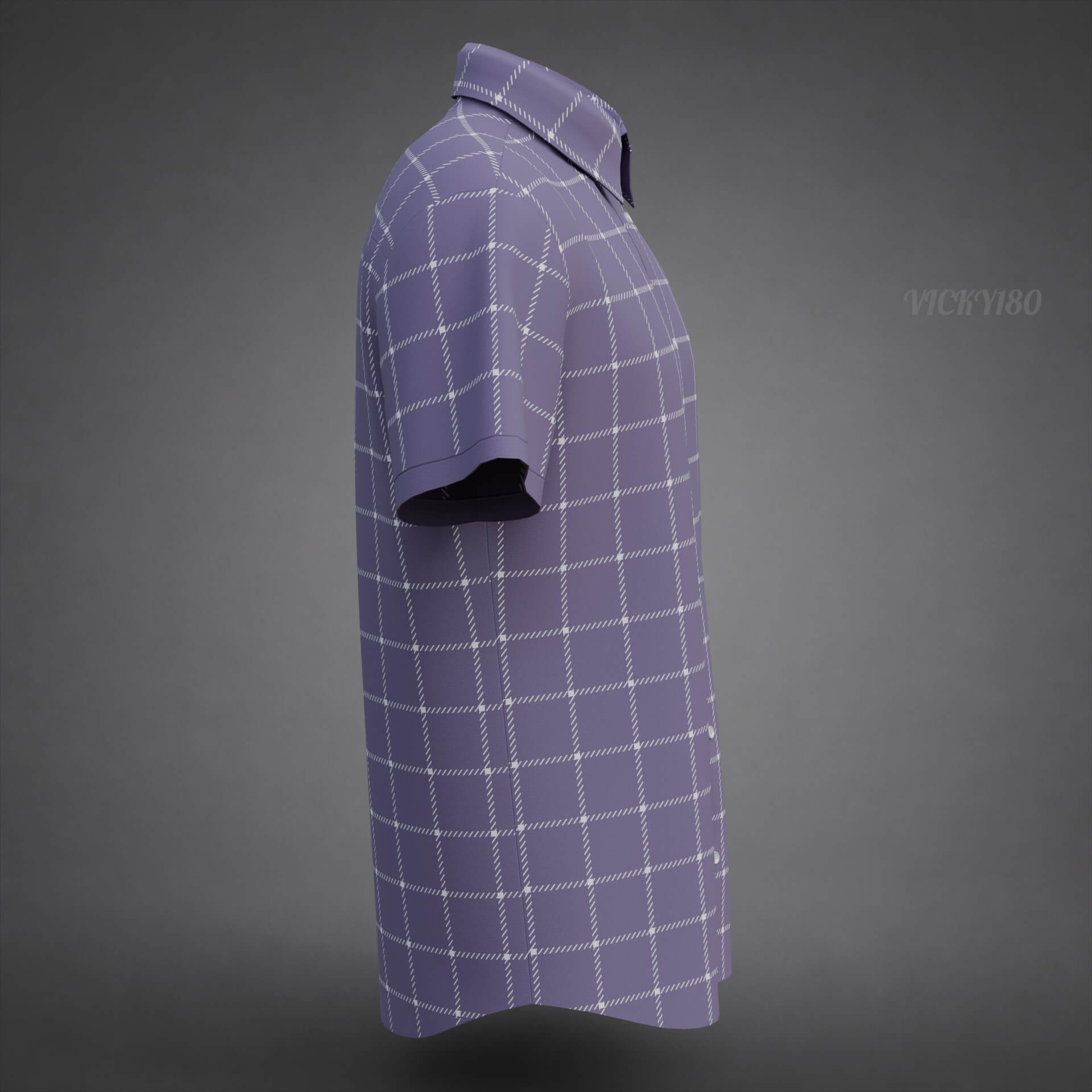 Plaid Short-Sleeve Formal Shirt - Male Check Dress Shirt 3D Model
