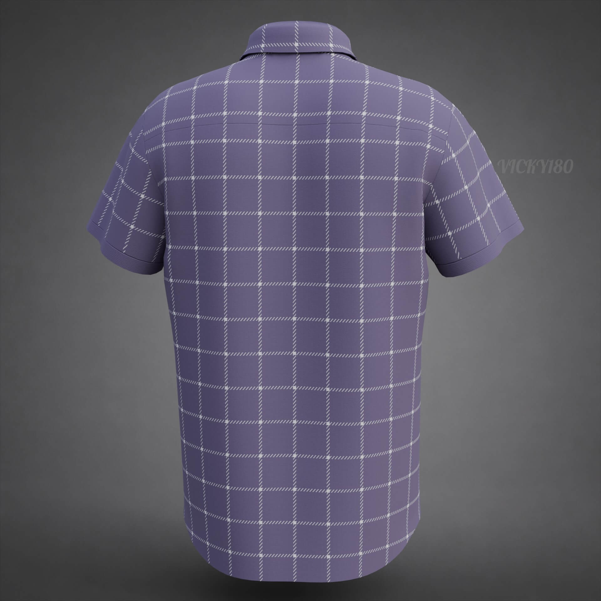 Plaid Short-Sleeve Formal Shirt - Male Check Dress Shirt 3D Model