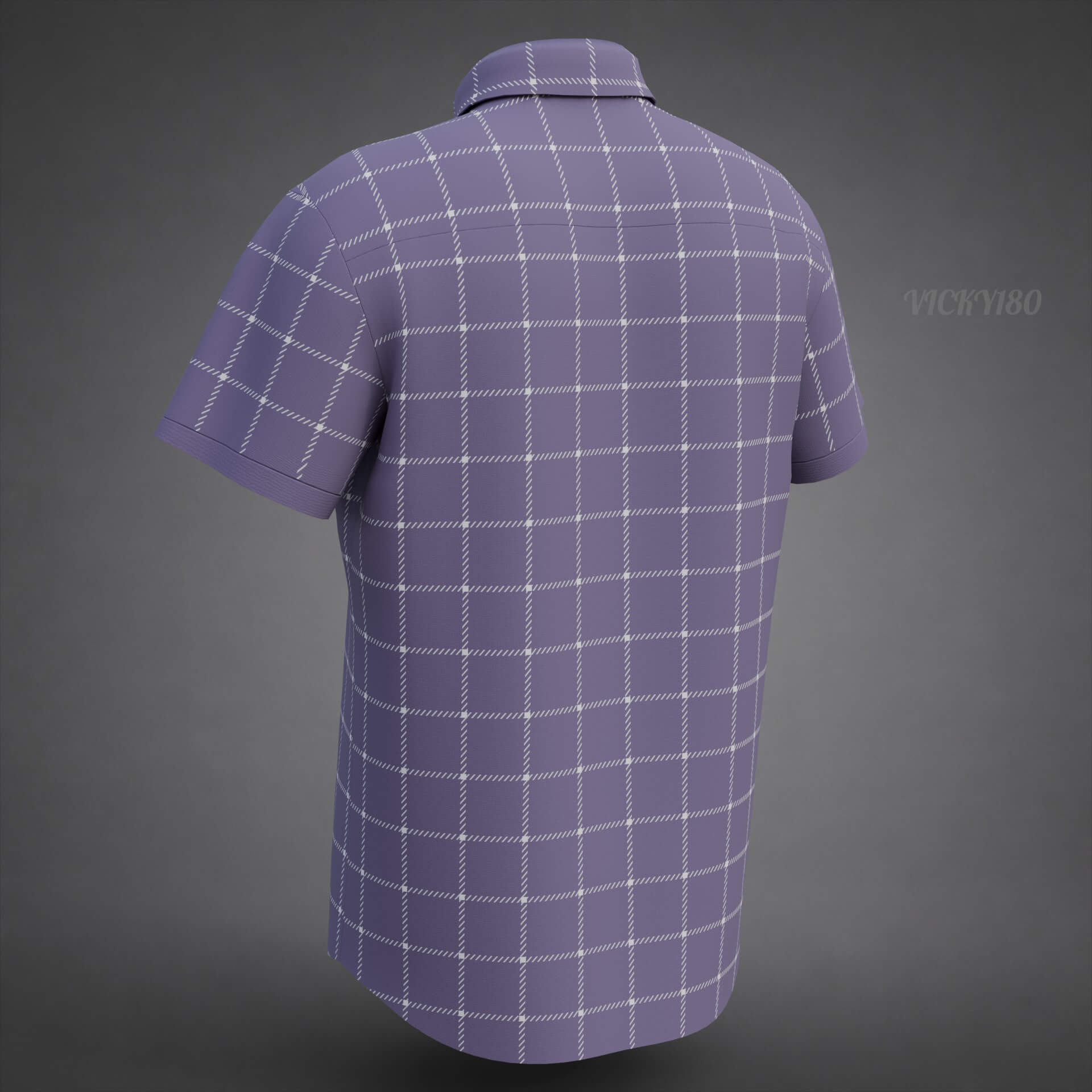 Plaid Short-Sleeve Formal Shirt - Male Check Dress Shirt 3D Model