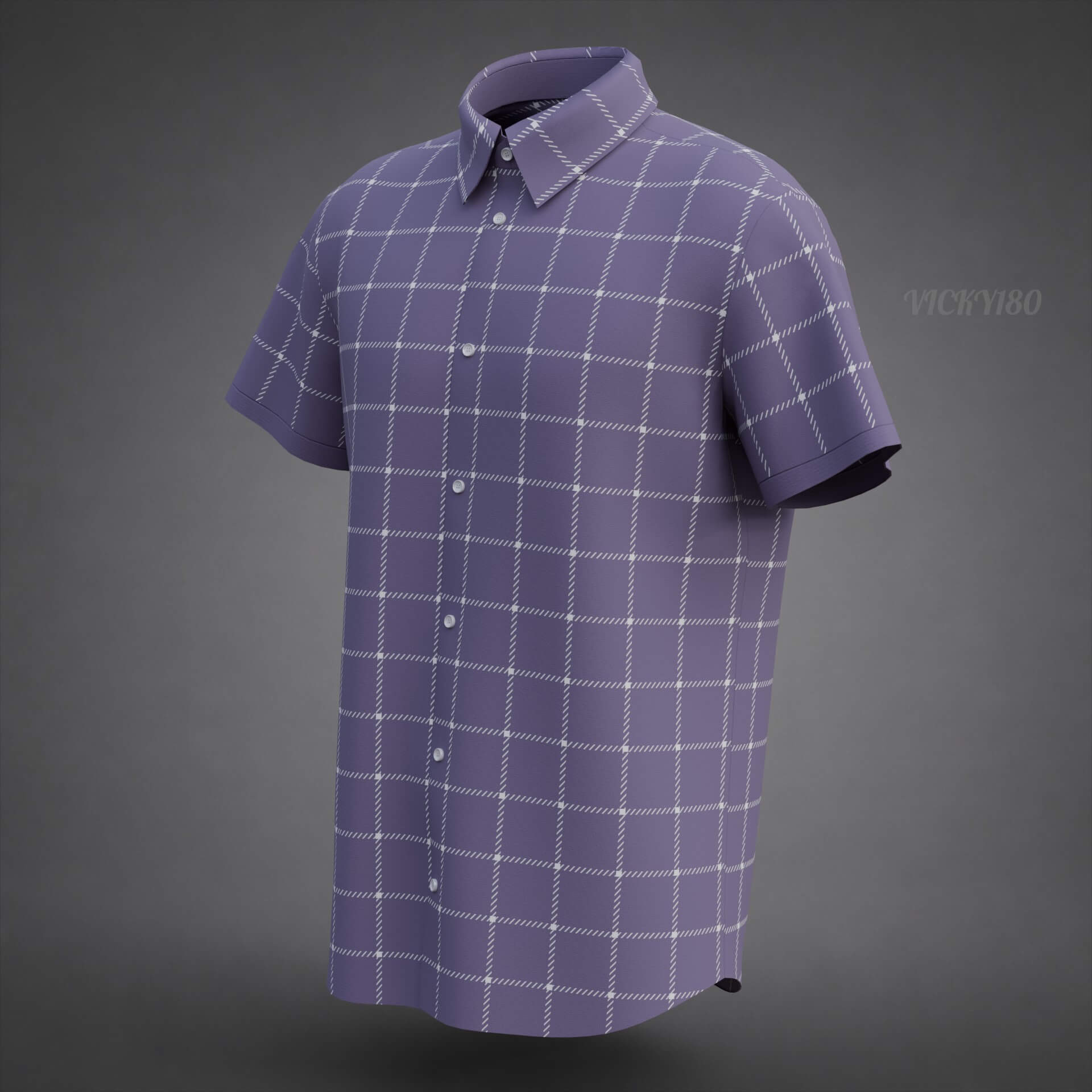Plaid Short-Sleeve Formal Shirt - Male Check Dress Shirt 3D Model
