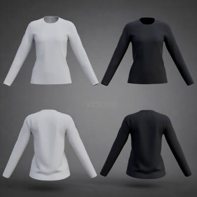 RoundNeck Long-Sleeve Low-Poly T-Shirt white & black Col