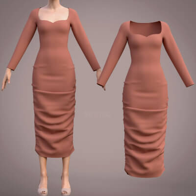 Ruched Maxi Bodycon Dress - Women's Party Gown 3d Clothing