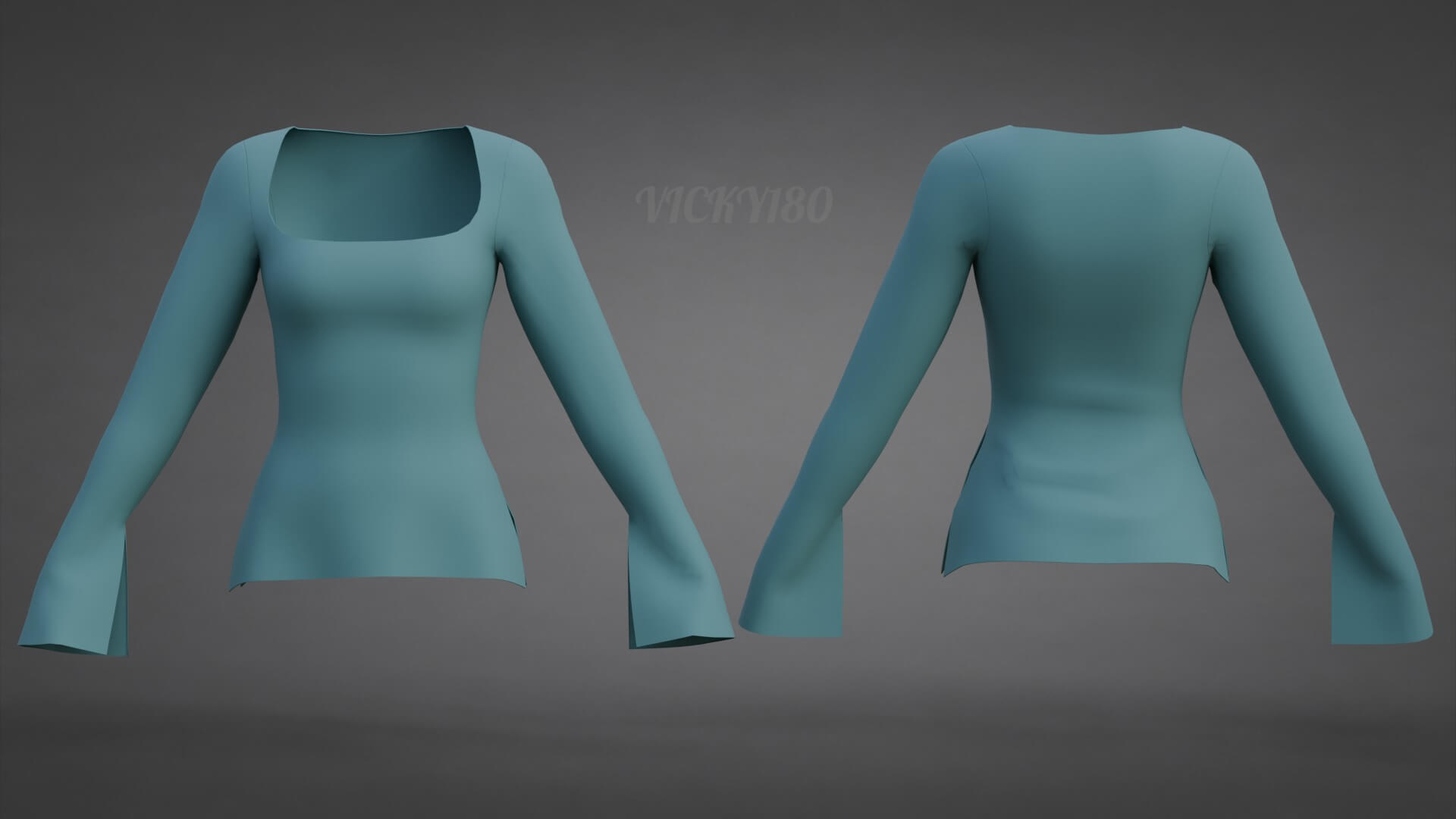 Square-Neck Blouse Flared Female Shirt 3D Model