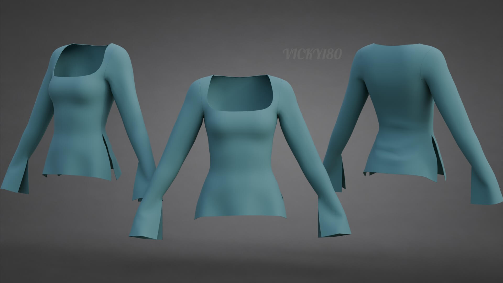 Square-Neck Blouse Flared Female Shirt 3D Model