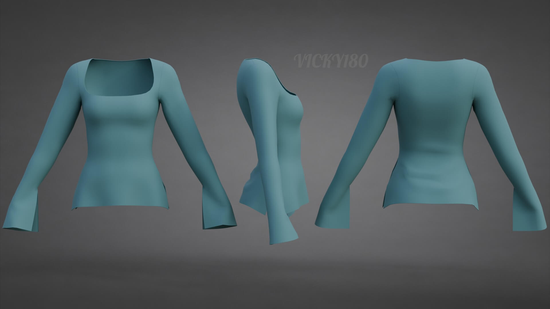Square-Neck Blouse Flared Female Shirt 3D Model