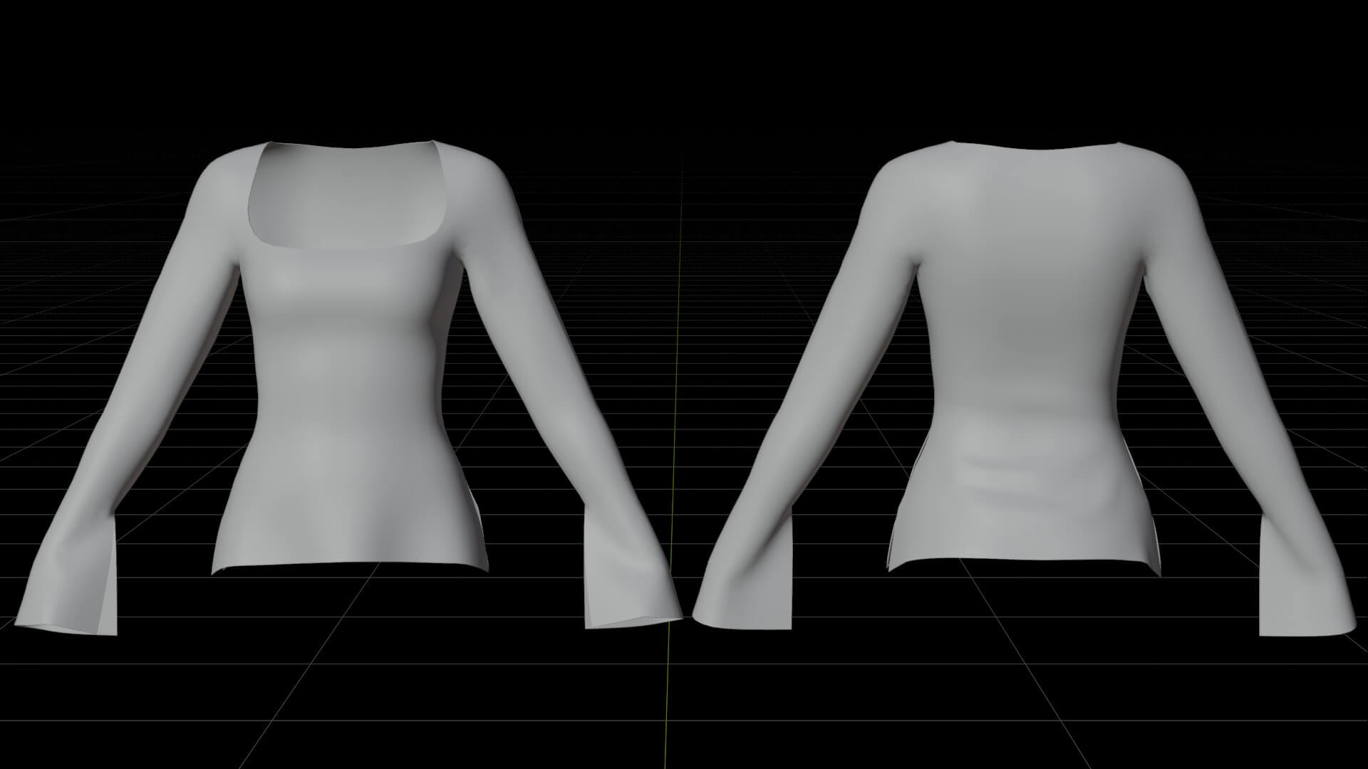 Square-Neck Blouse Flared Female Shirt 3D Model
