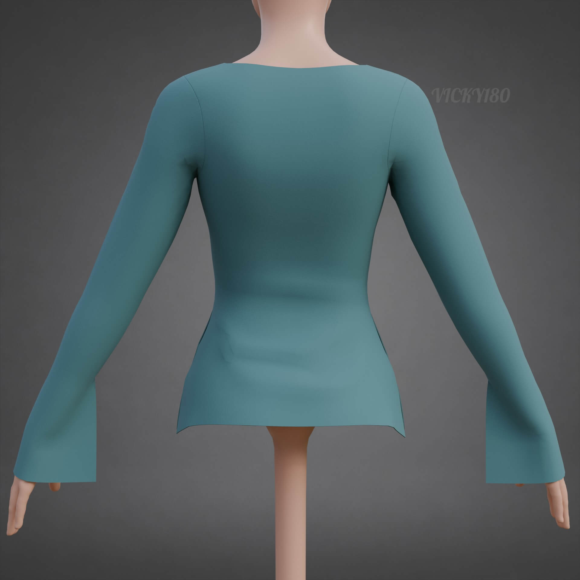 Square-Neck Blouse Flared Female Shirt 3D Model