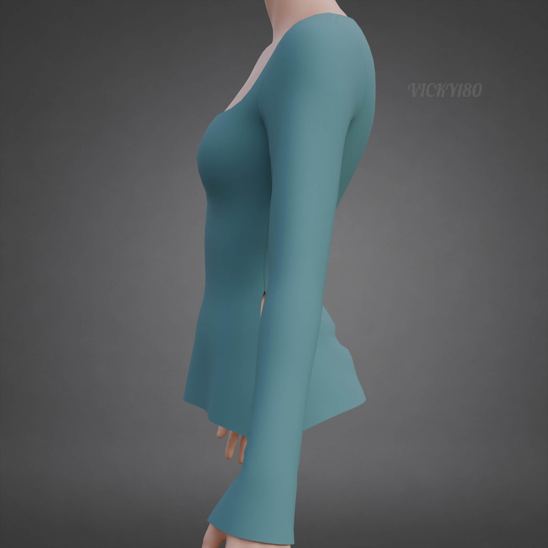 Square-Neck Blouse Flared Female Shirt 3D Model