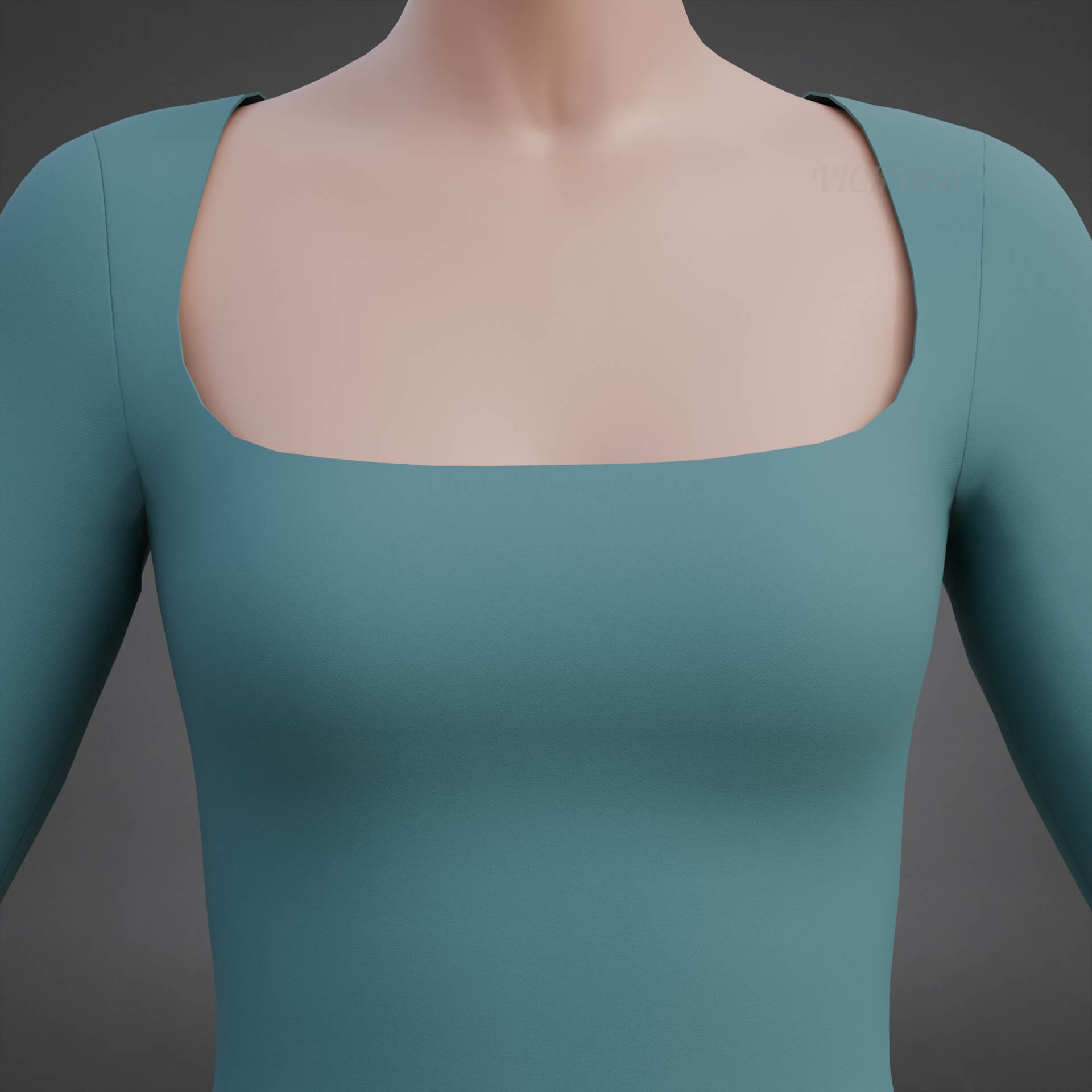 Square-Neck Blouse Flared Female Shirt 3D Model