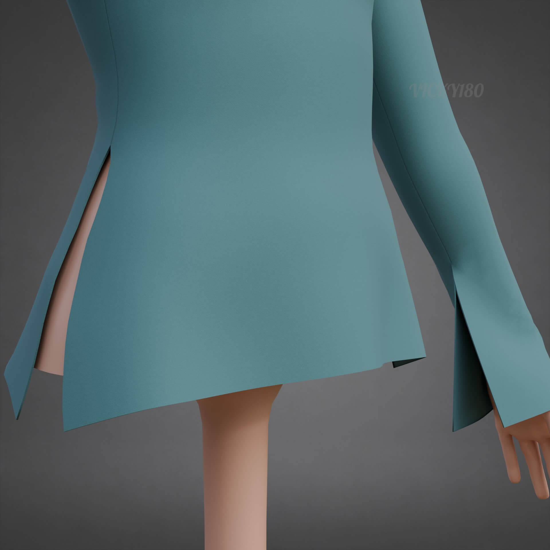 Square-Neck Blouse Flared Female Shirt 3D Model