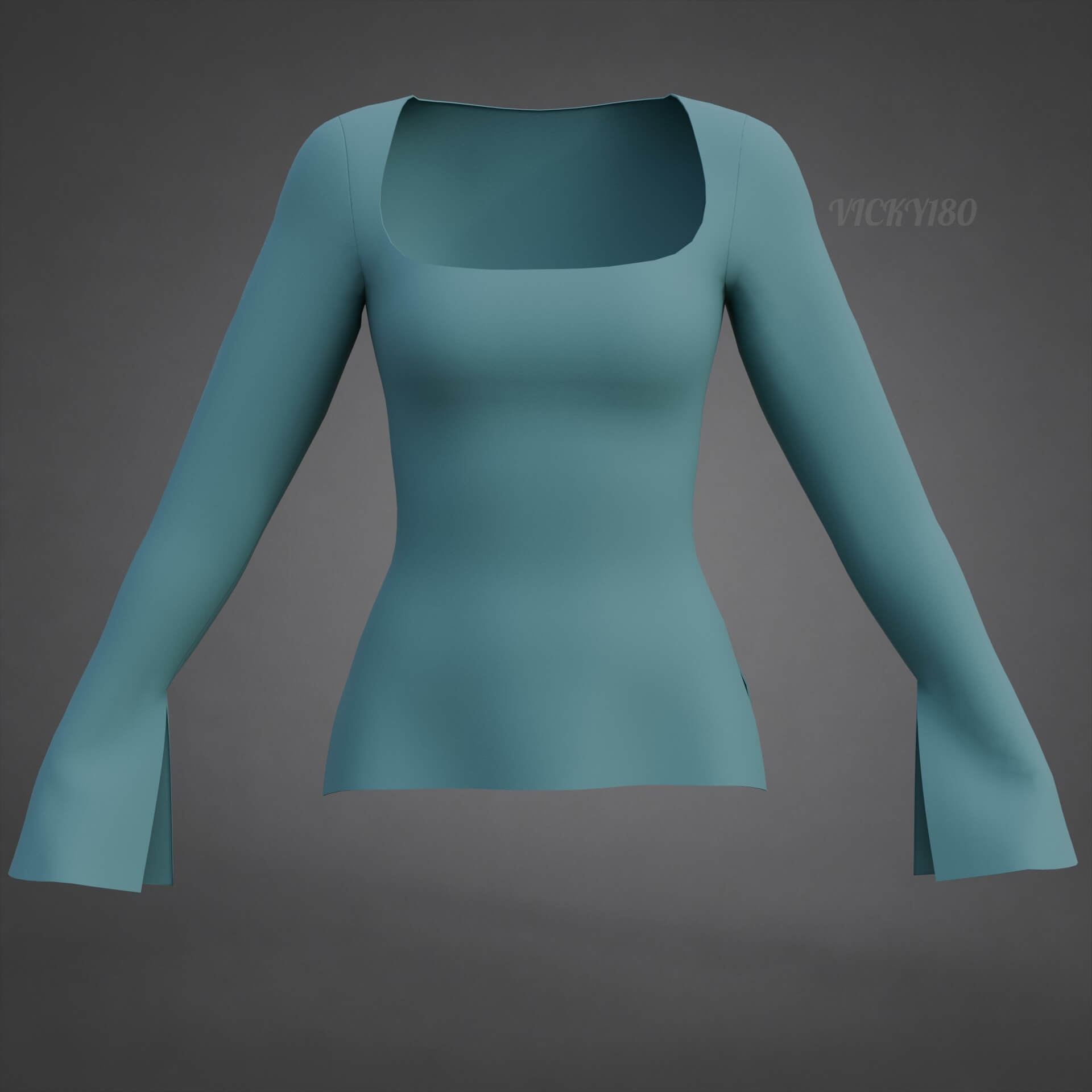 Square-Neck Blouse Flared Female Shirt 3D Model