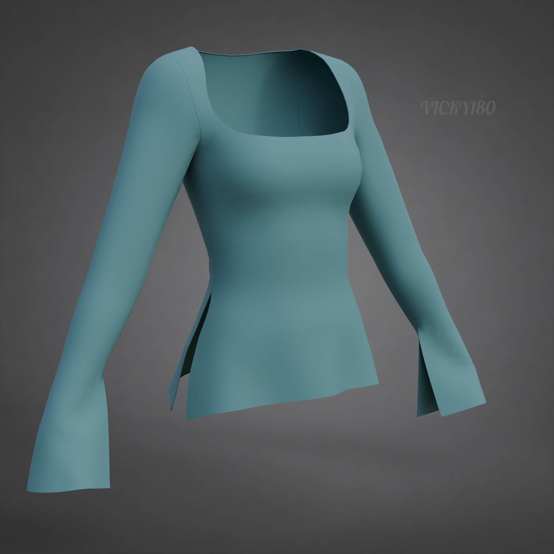 Square-Neck Blouse Flared Female Shirt 3D Model