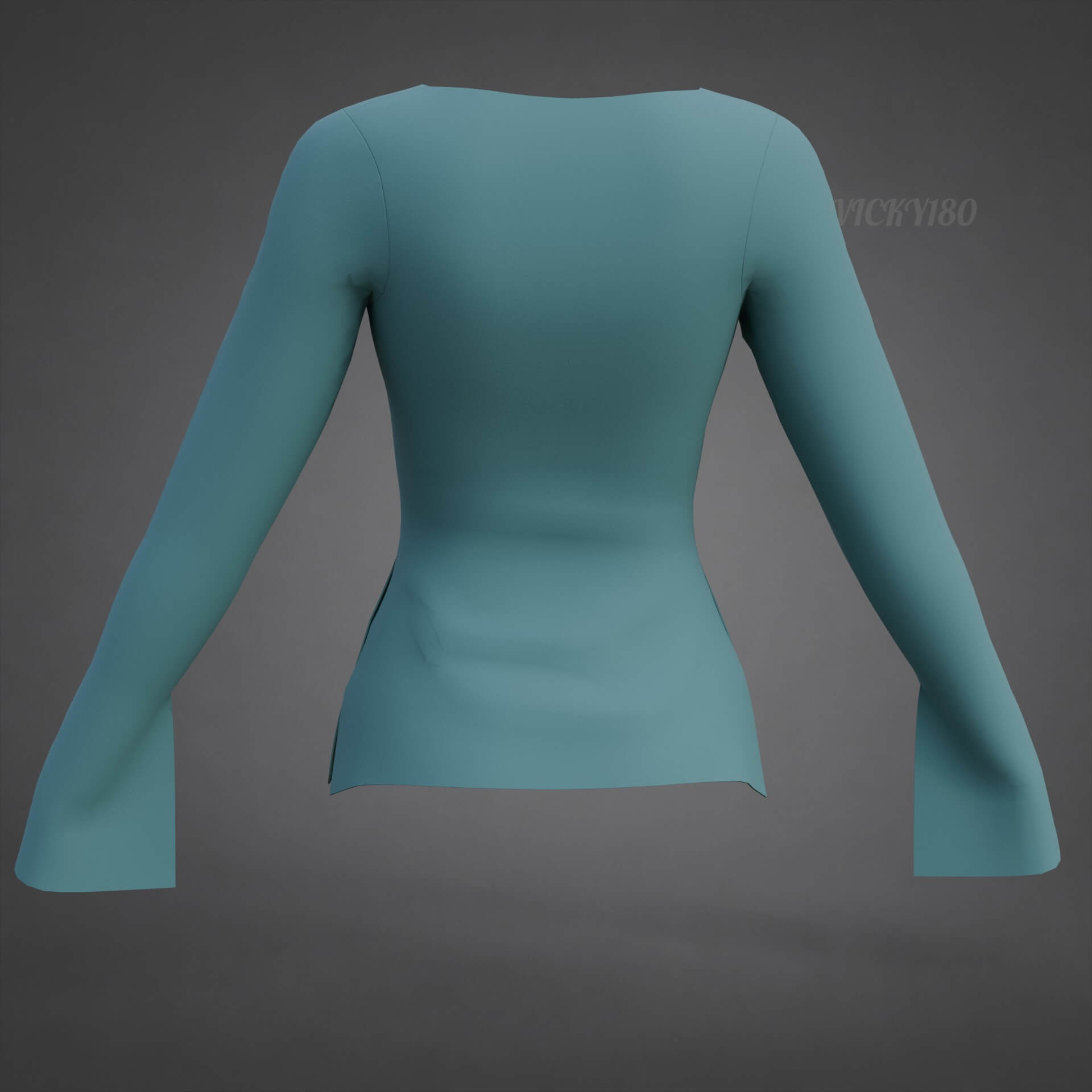 Square-Neck Blouse Flared Female Shirt 3D Model