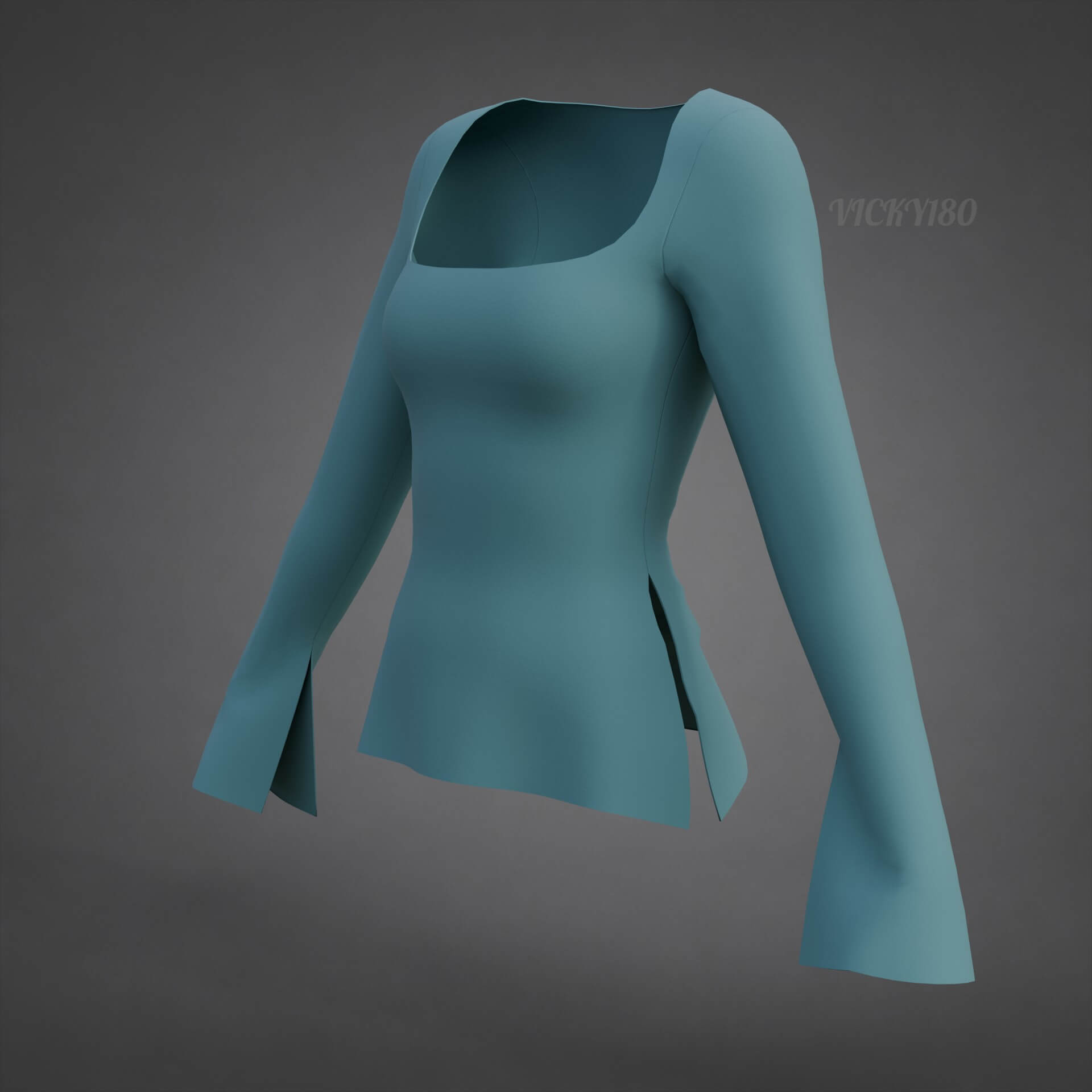 Square-Neck Blouse Flared Female Shirt 3D Model