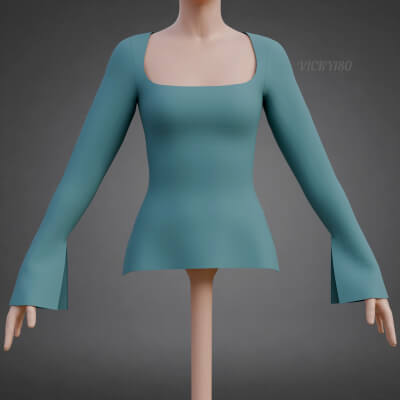 Square-Neck Blouse Flared Female Shirt